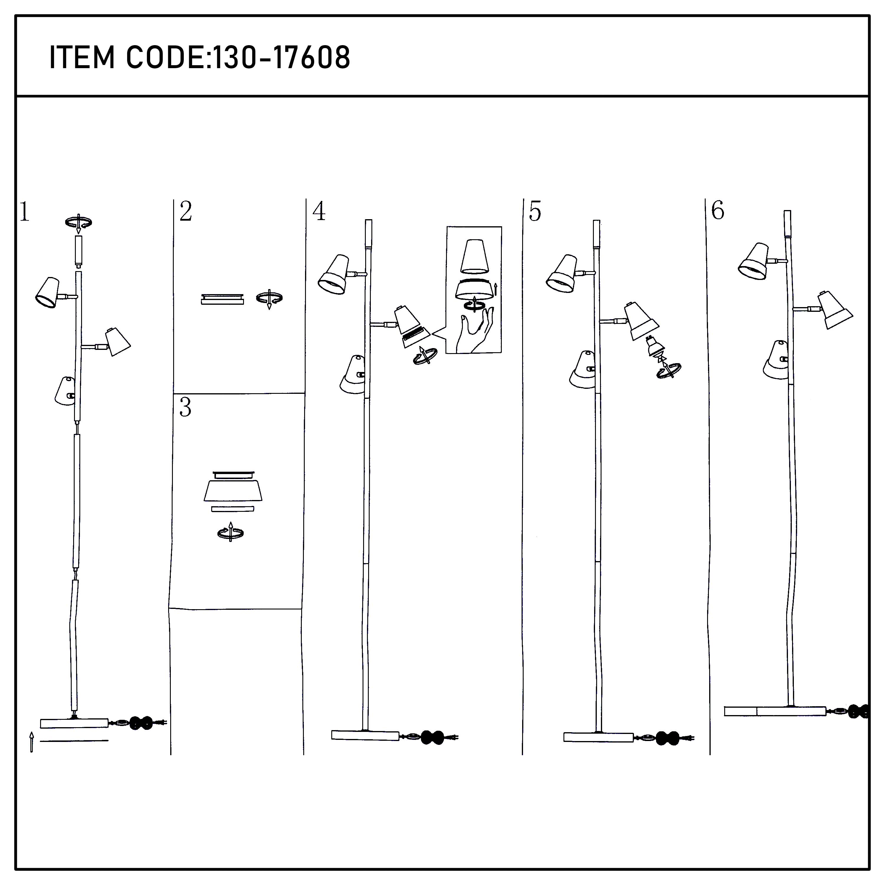 Modern 3-Light Black & Brass Floor Lamp with Clear Glass Shades, GU10