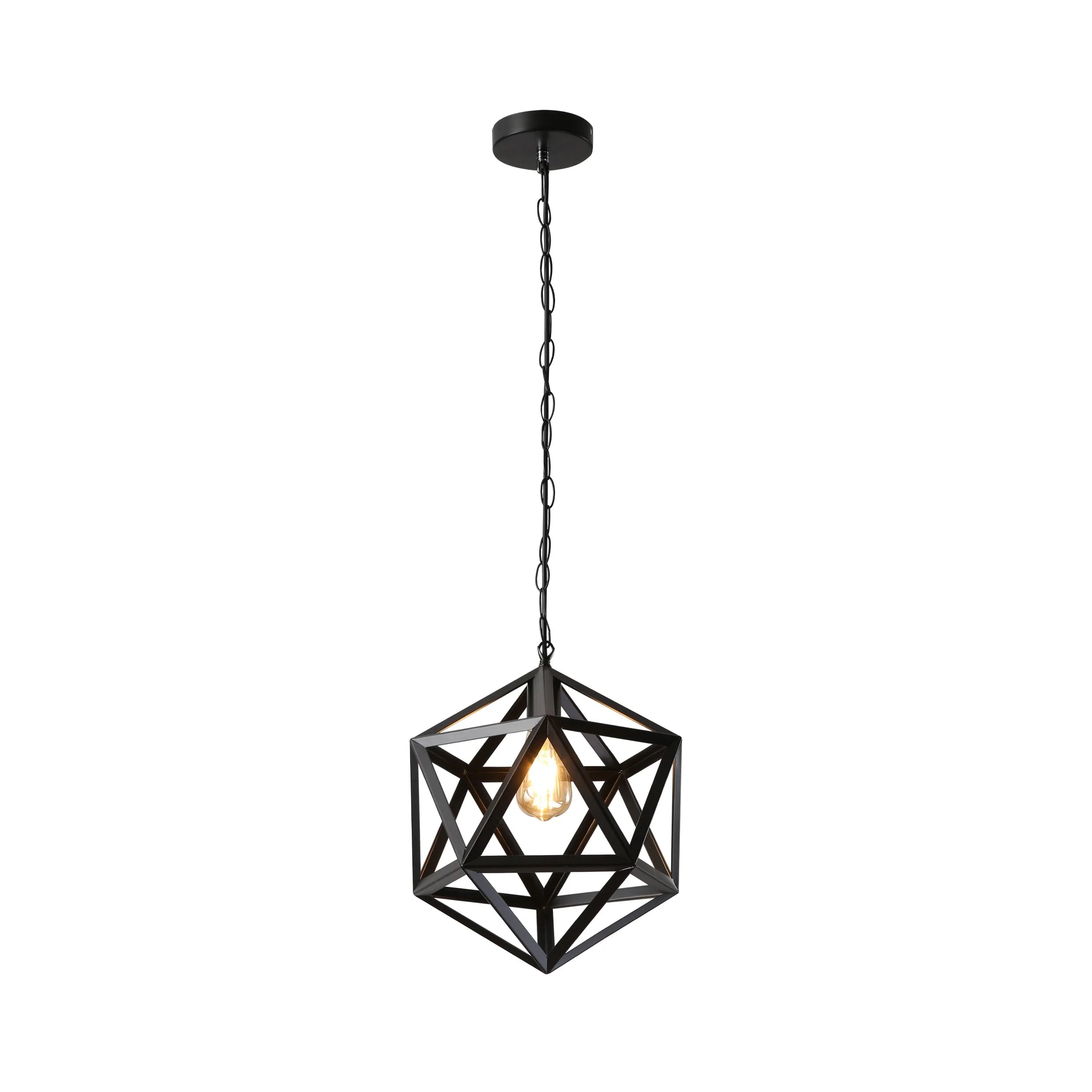 Black Metal Cage Polyhedral Pendant Ceiling Light E27