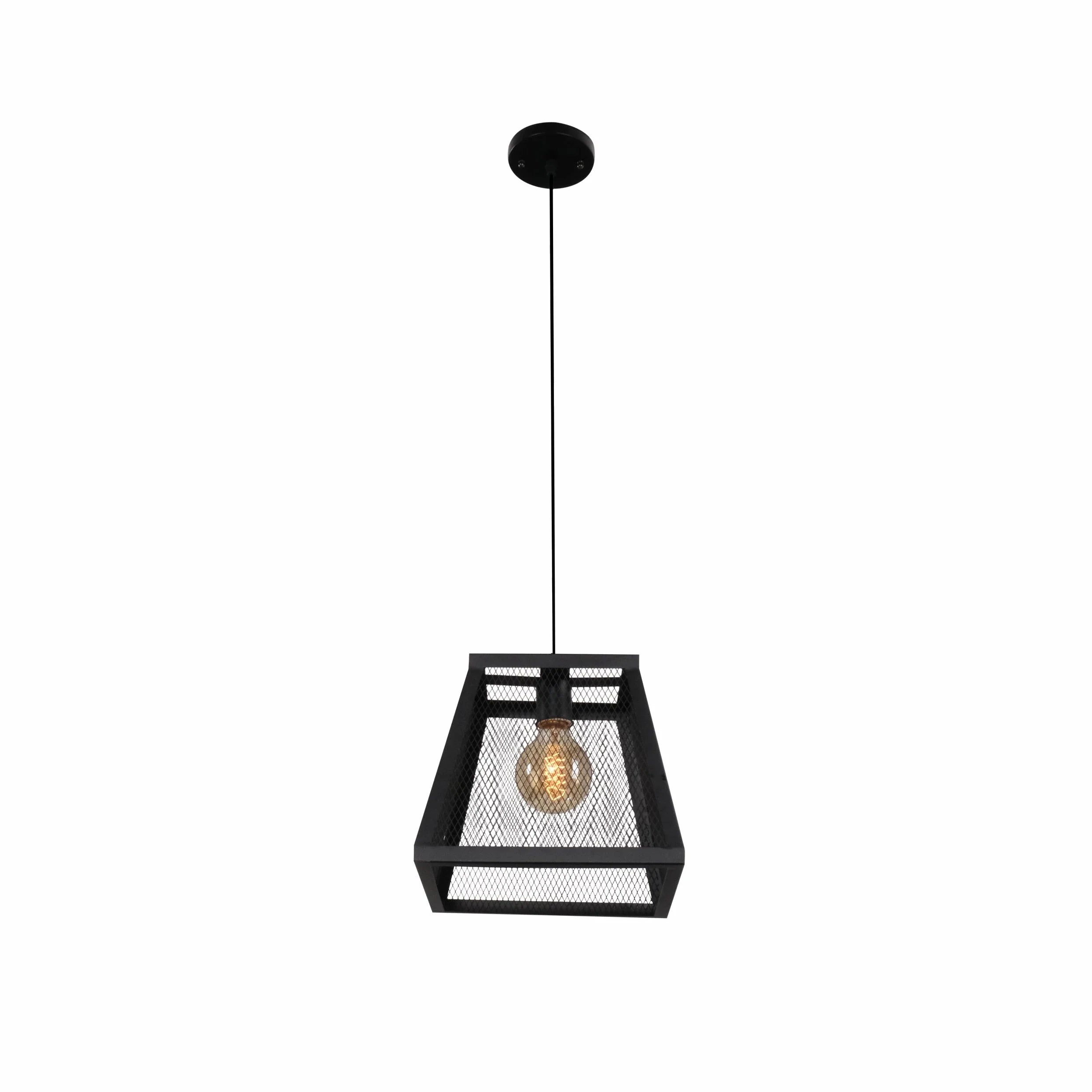 Black Metal Cuboid Caged Pendant Ceiling Light E27