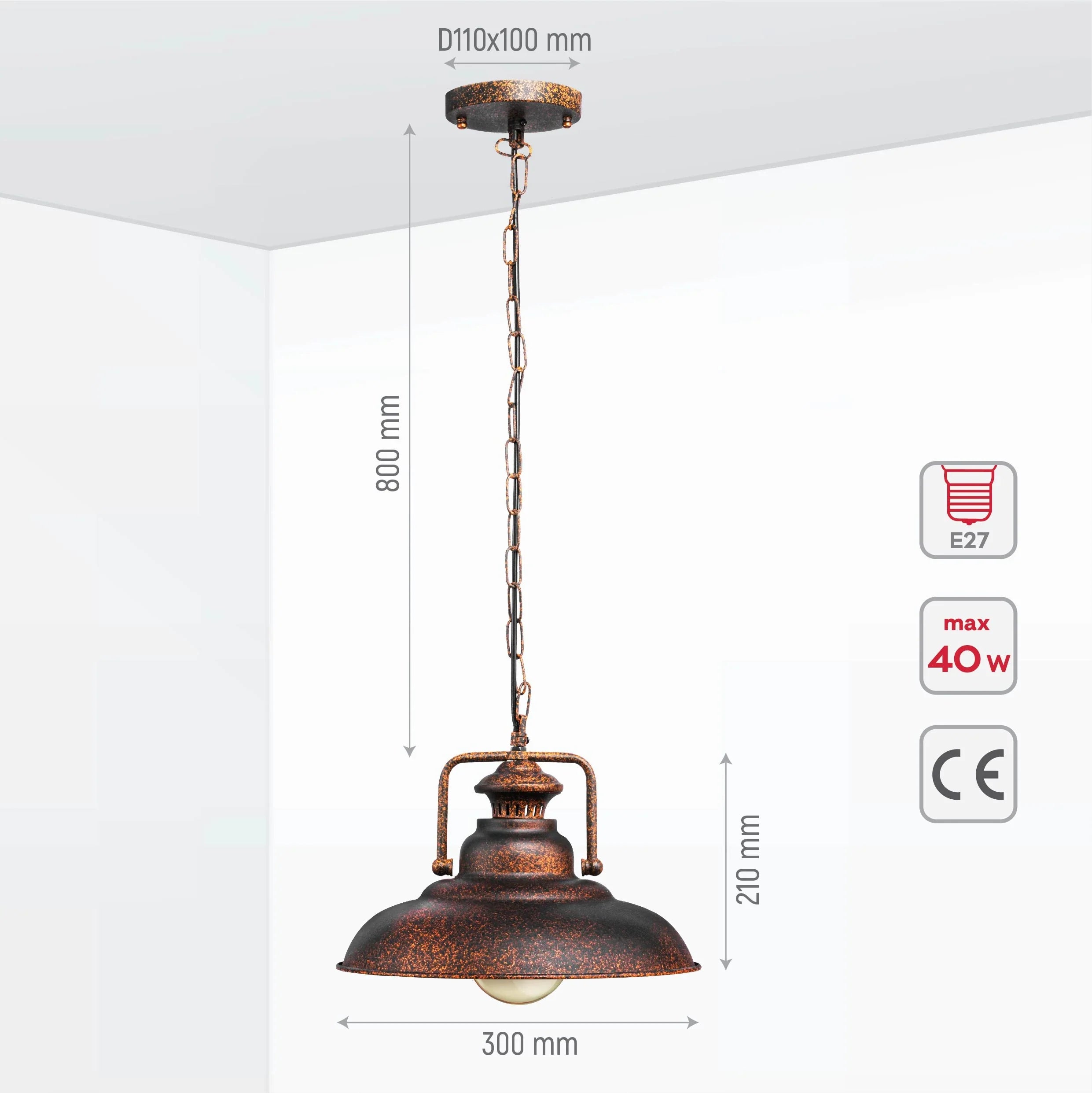 Dome Industrial Jumbo Metal Ceiling Pendant Light E27 Fitting