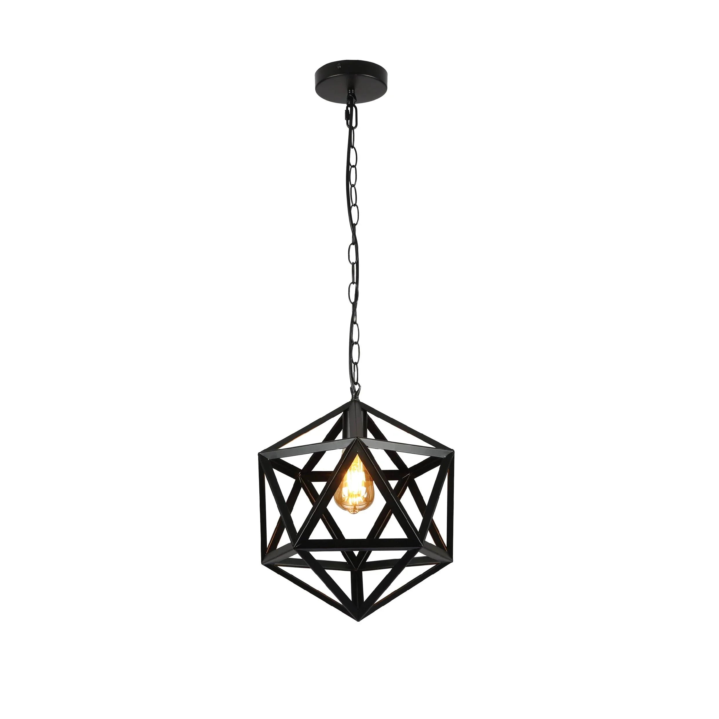 Black Metal Cage Polyhedral Pendant Ceiling Light E27