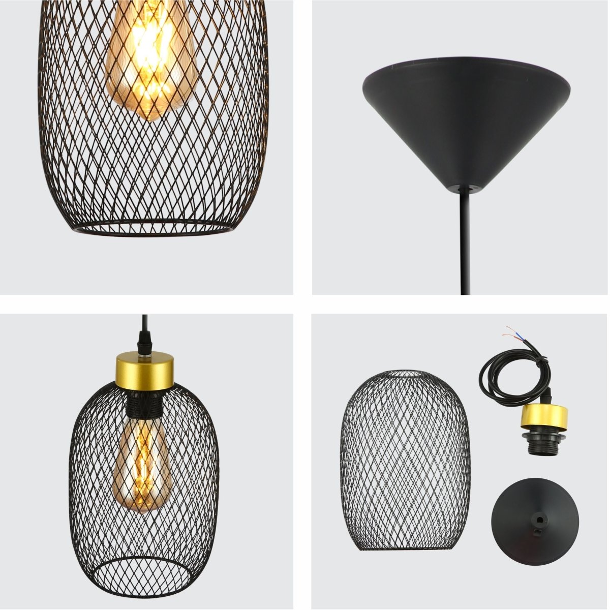 more Close shots of Mesh Cage Lantern Metal Pendant Ceiling Light E27