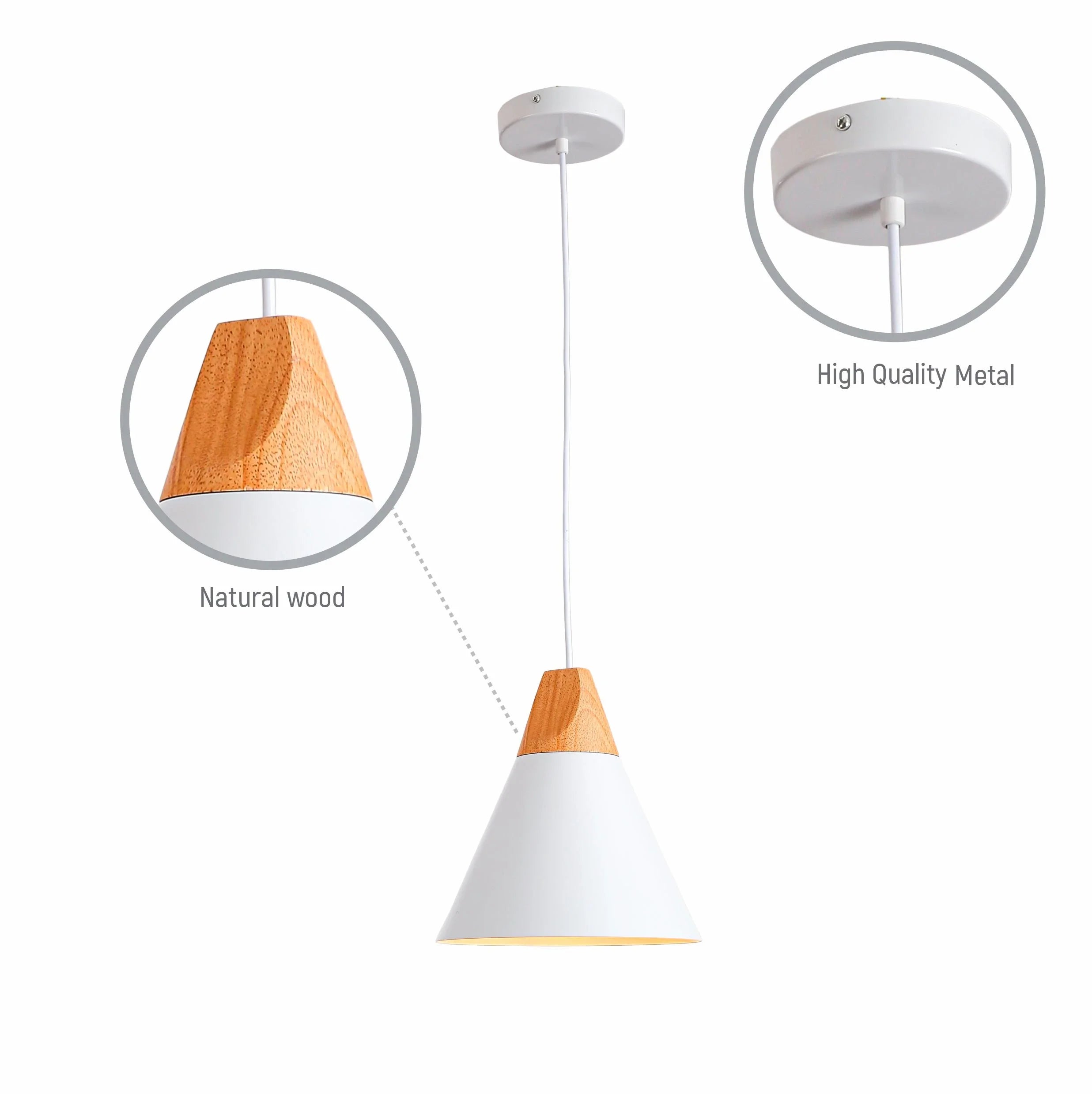 Capo Funnel Cone Flat Nordic Wood Top Designer Metal Pendant Ceiling Light E27