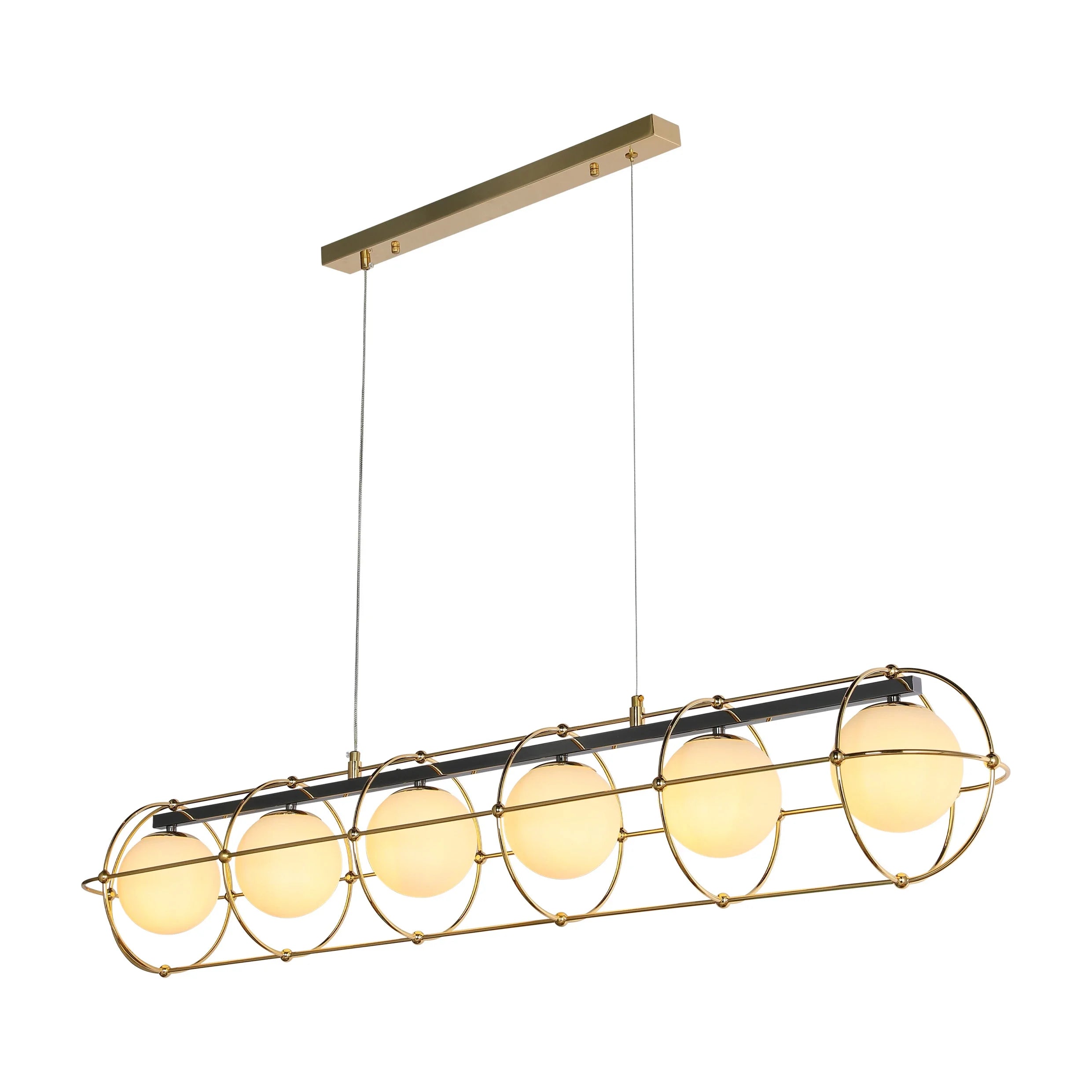 Vintage-Modern Orb Chandelier with Geometric Gold Detailing G9