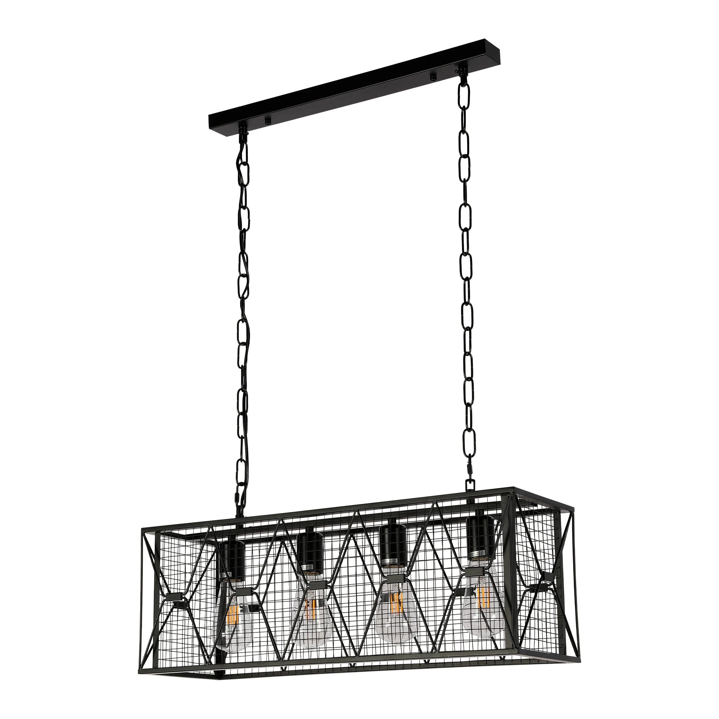 Industrial Farmhouse Metal Cage Chandelier - Black Finish 4-Light