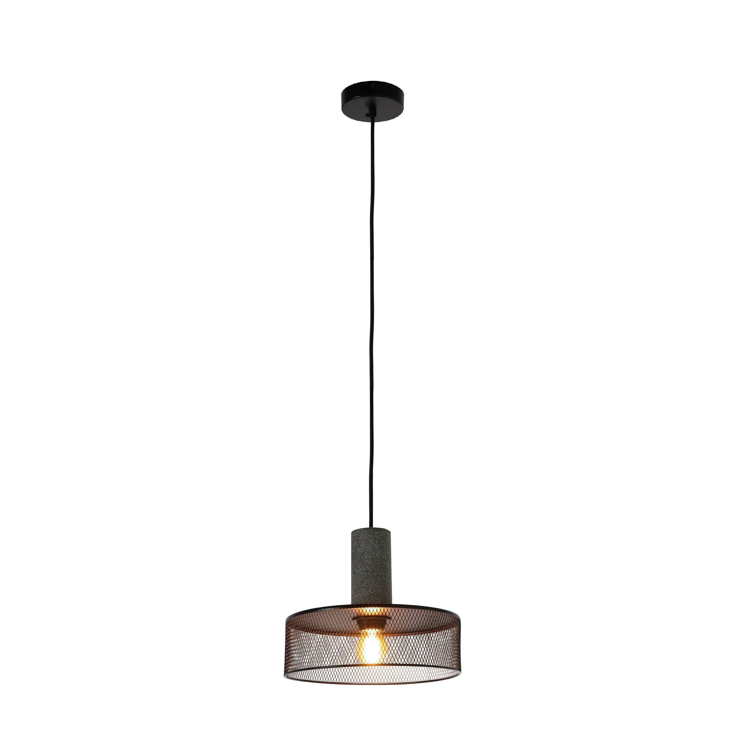 Quartet of Textured Concrete Pendant Lights with Metal Shades - TEKLED