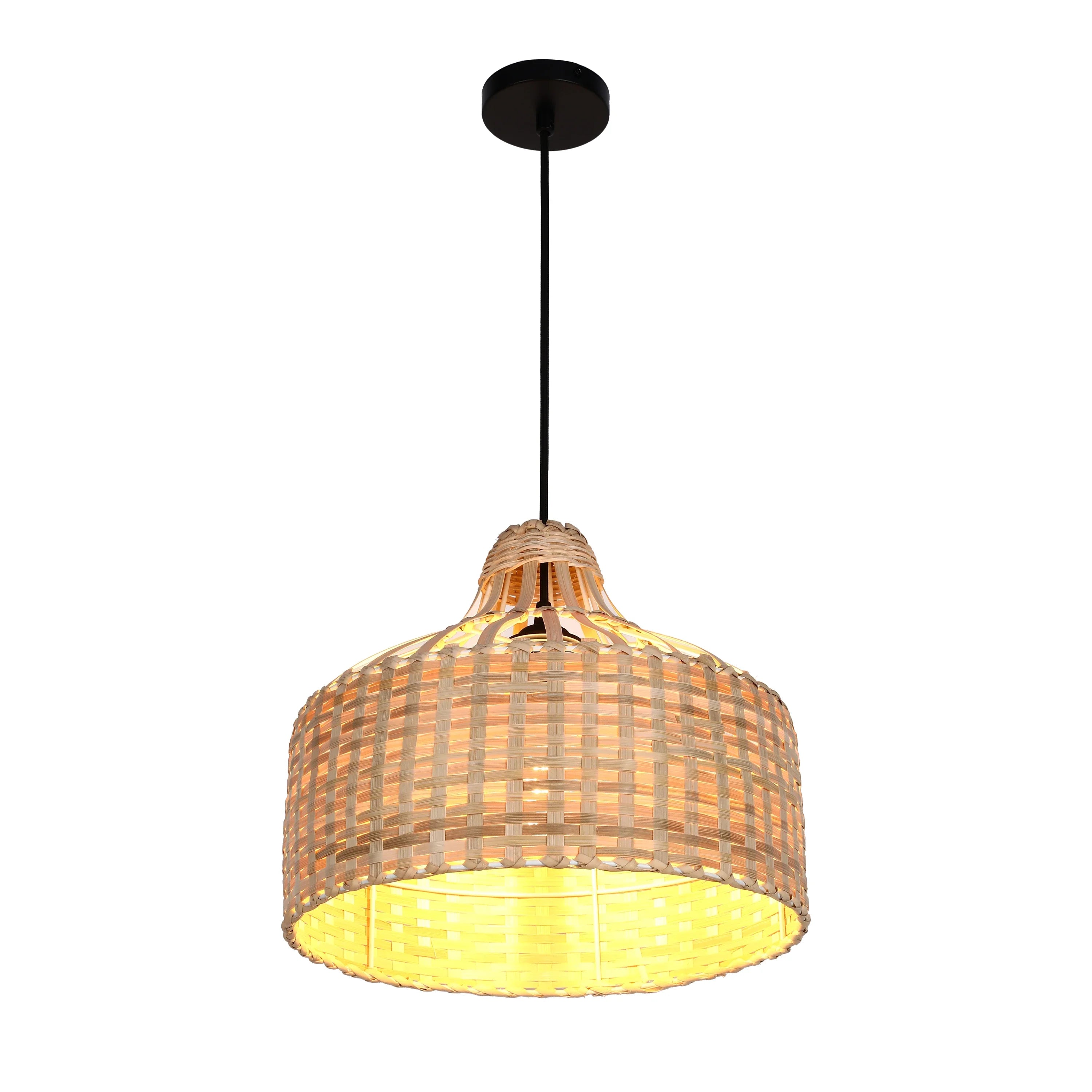 Woven Rattan & Bamboo Pendant Light - E27 Fitting, 40W Max, Dimmable