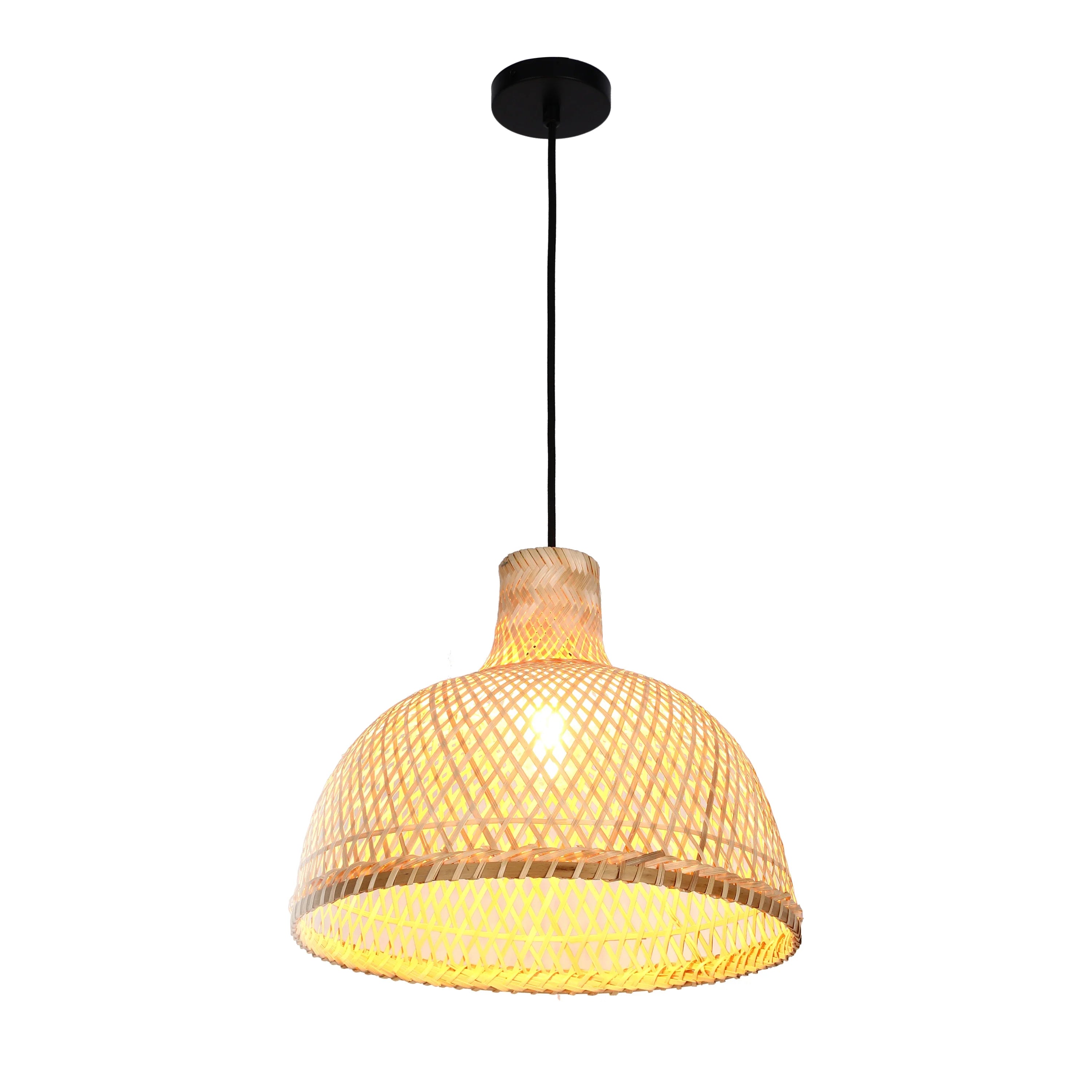Woven Rattan & Bamboo Pendant Light - E27 Fitting, 40W Max, Dimmable