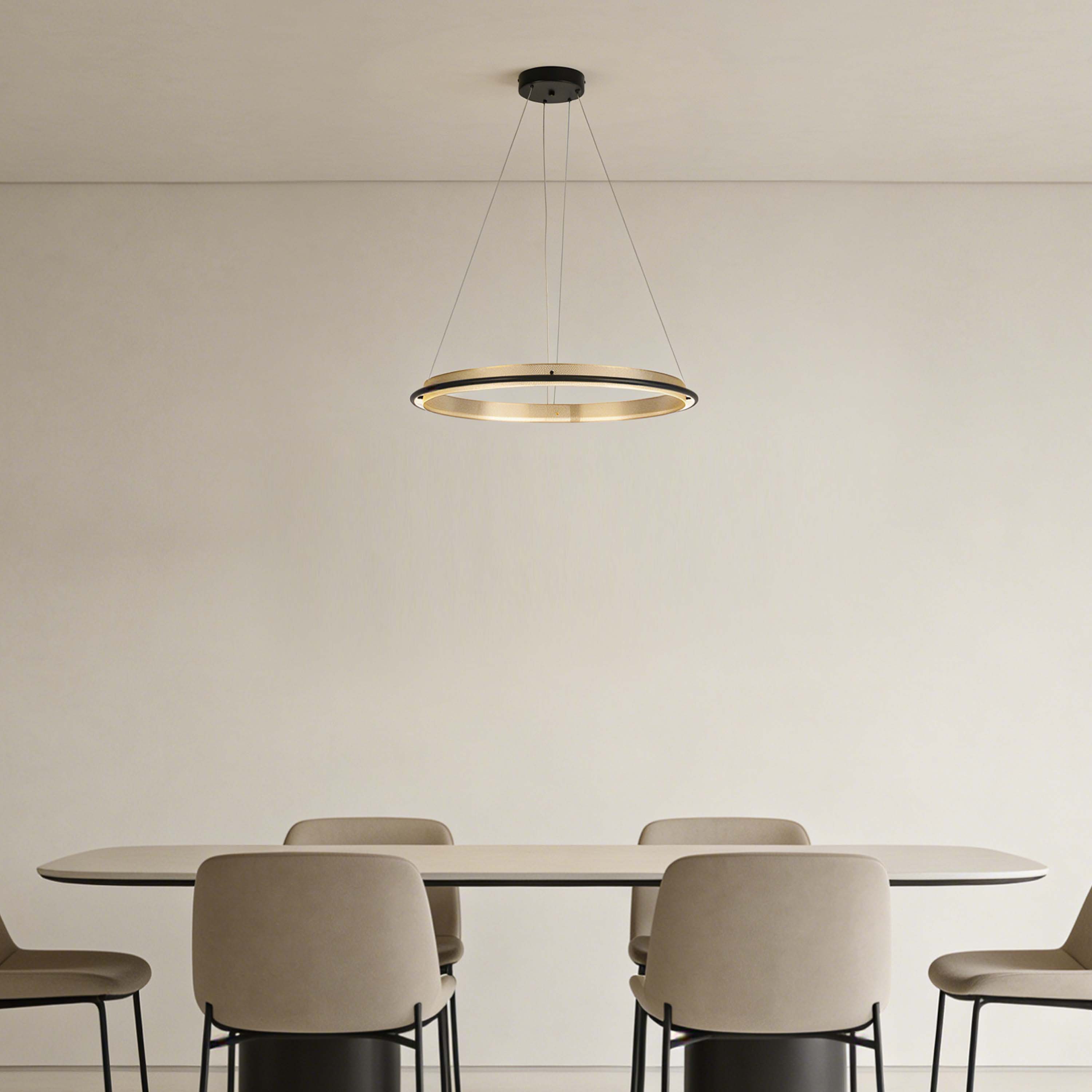 Modern Black & Gold LED Ring Chandelier, 3000K (Single & Double Halo)