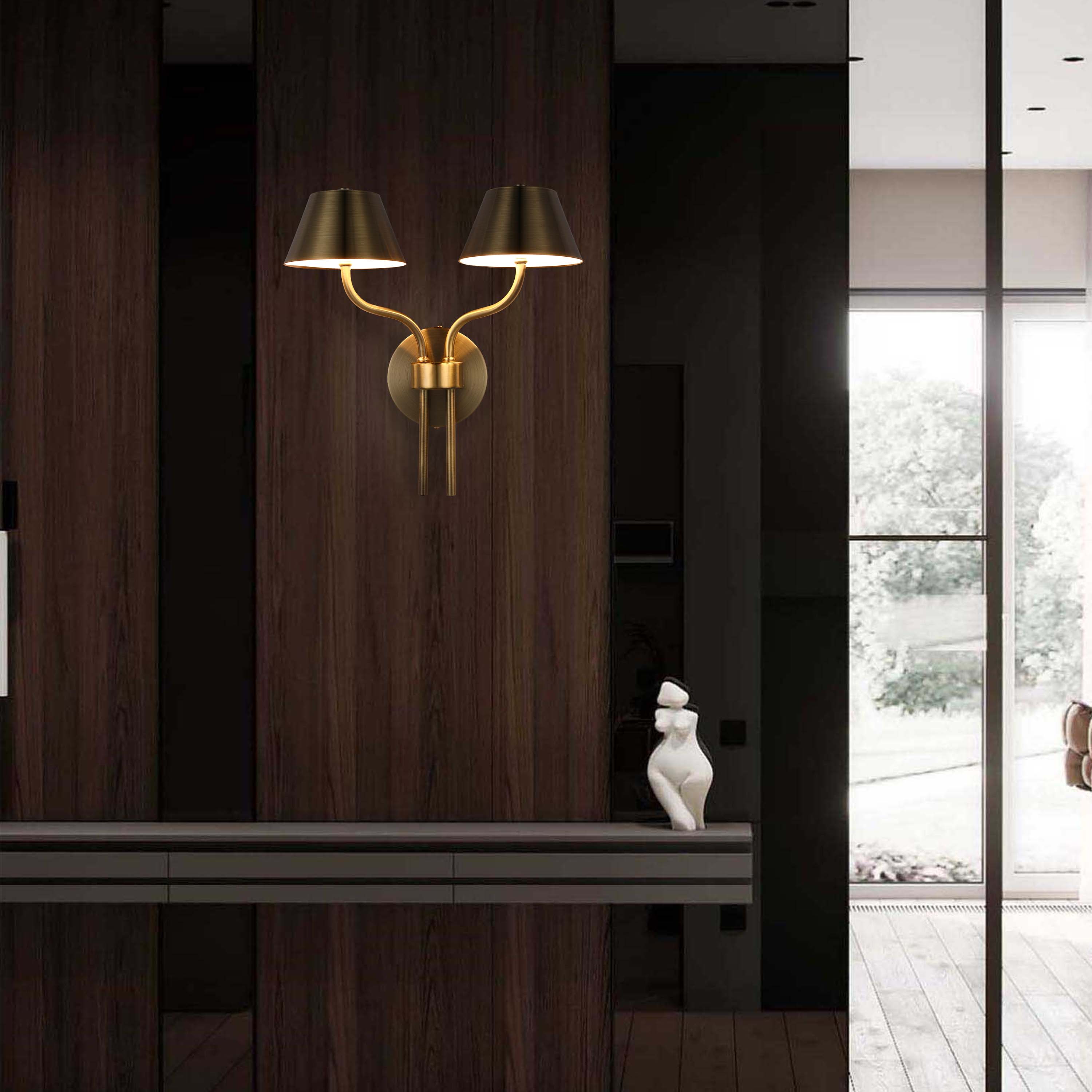 Classic Antique Brass Twin LED Wall Sconce, 12W 3CCT Selectable