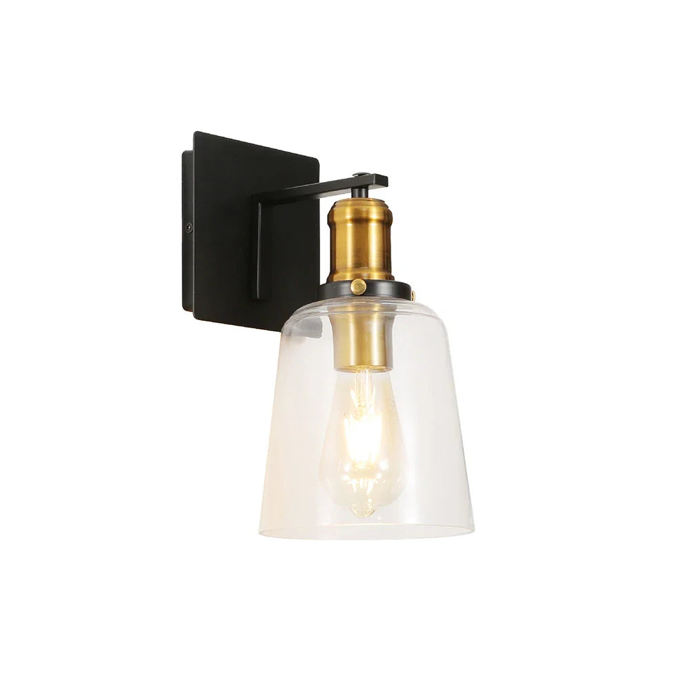 Black Body Clear Glass Cone Wall Light E27 Fitting