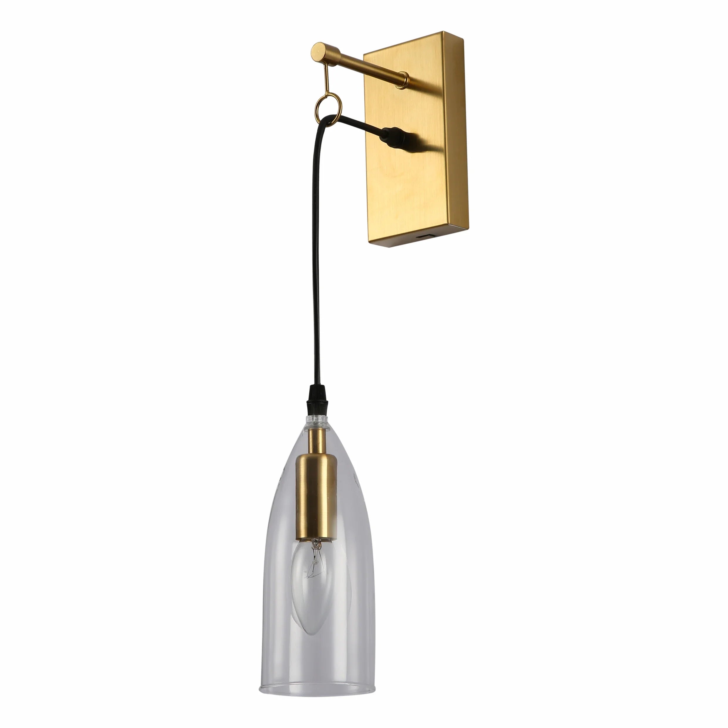 Snowdrop Clear Glass Gold Metal Pendant Wall Light E14 Fitting