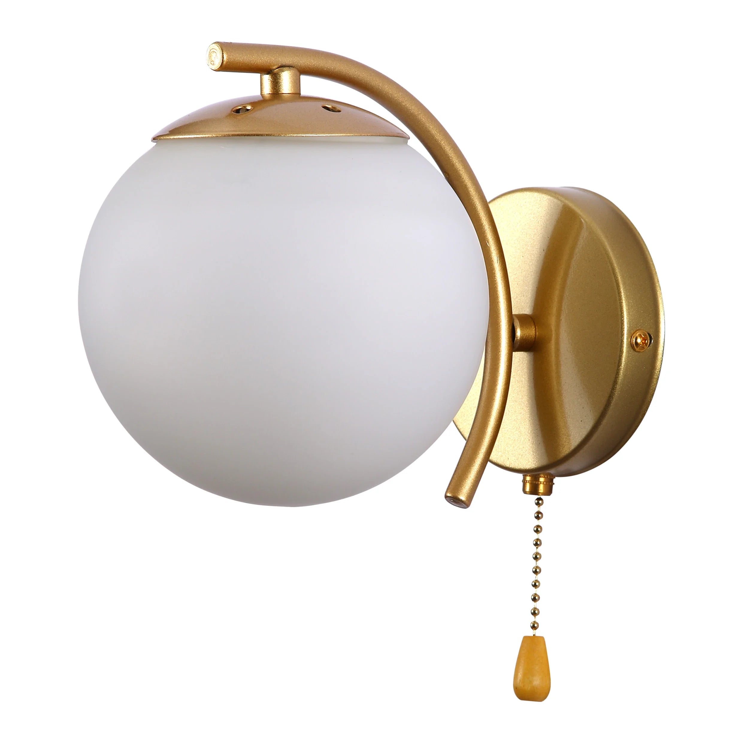 Opal Globe Glass Gold Metal Arc Body Vintage Retro Wall Light with Pull Down Switch E27 Fitting