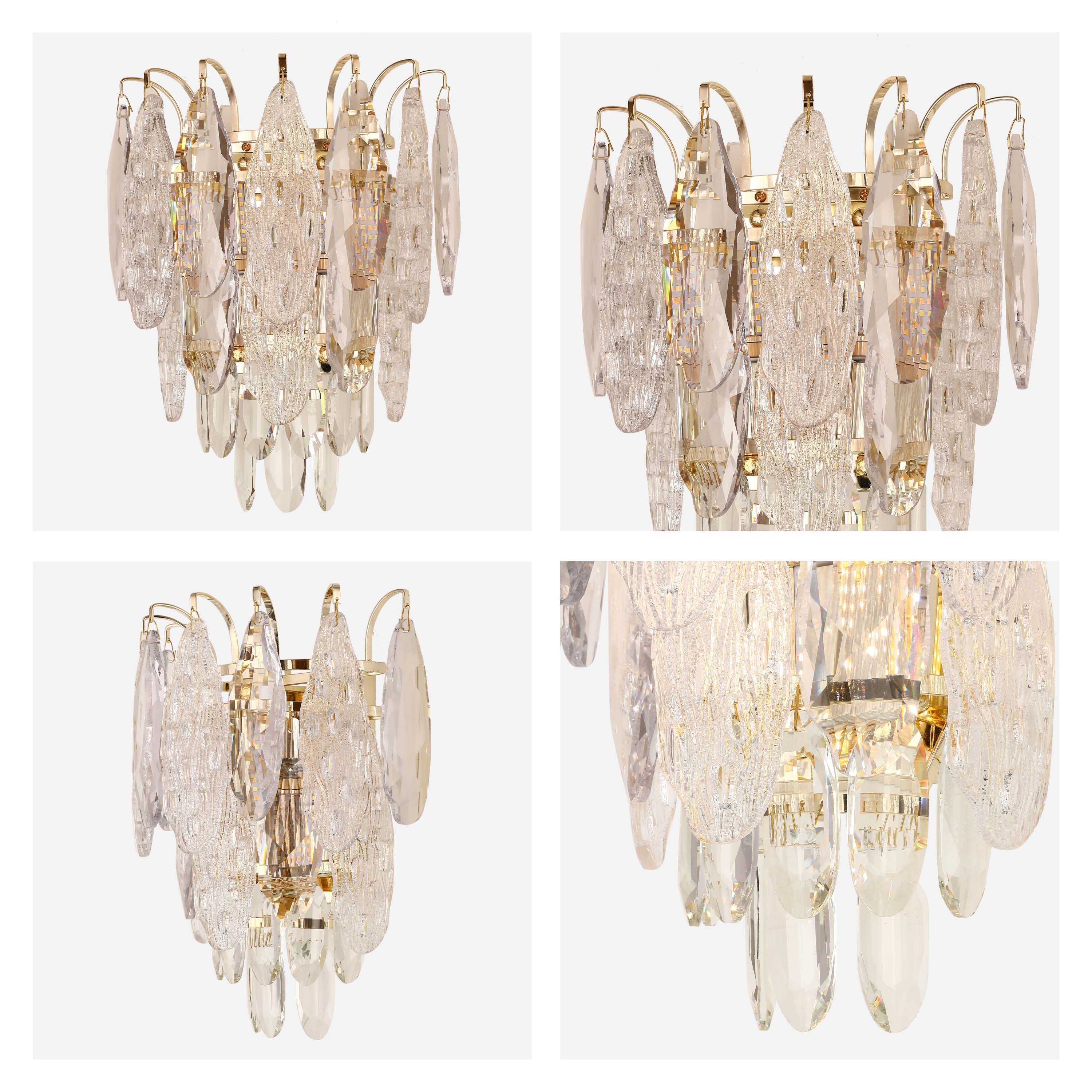 Elegant Gold Crystal Wall Sconce, 3-Light E14 Dimmable