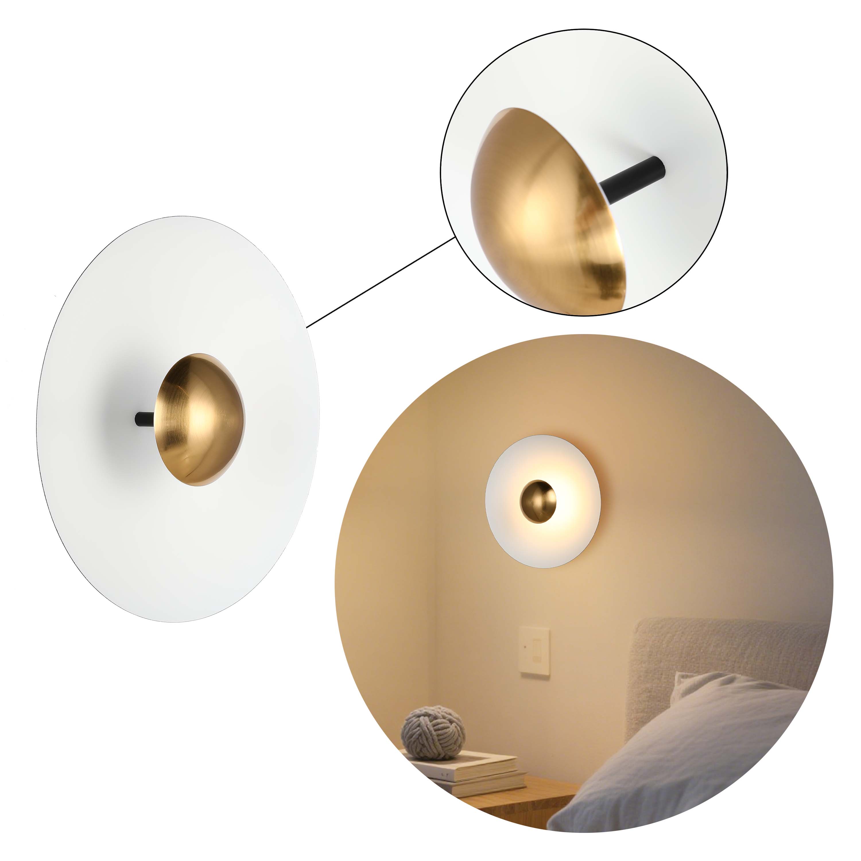 Modern Circular LED Wall Sconce with Gold Accent (White, Pink, Blue), 6W 3000K