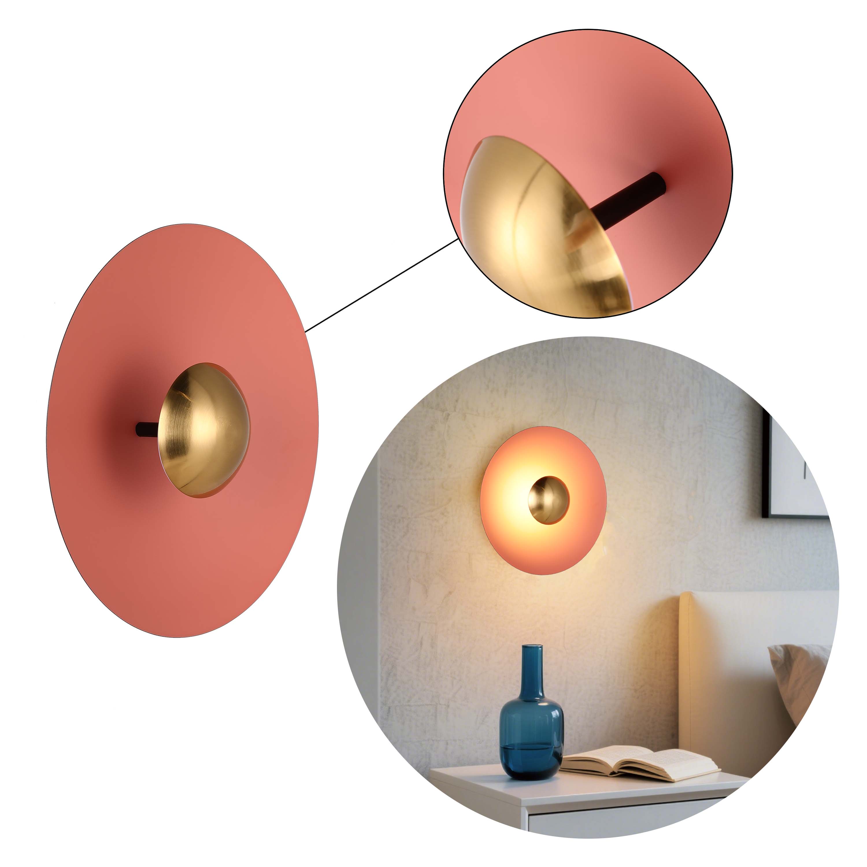 Modern Circular LED Wall Sconce with Gold Accent (White, Pink, Blue), 6W 3000K
