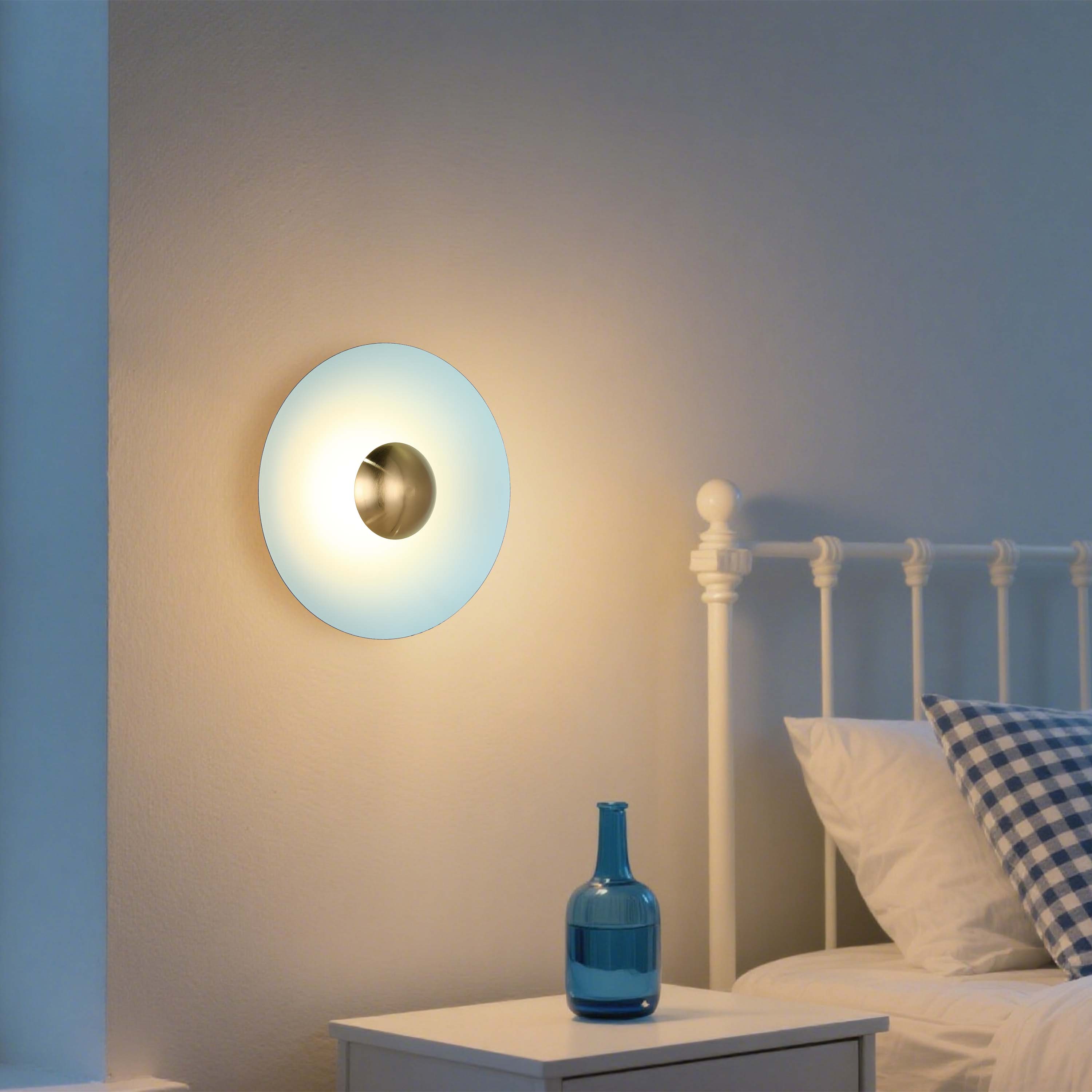 Modern Circular LED Wall Sconce with Gold Accent (White, Pink, Blue), 6W 3000K