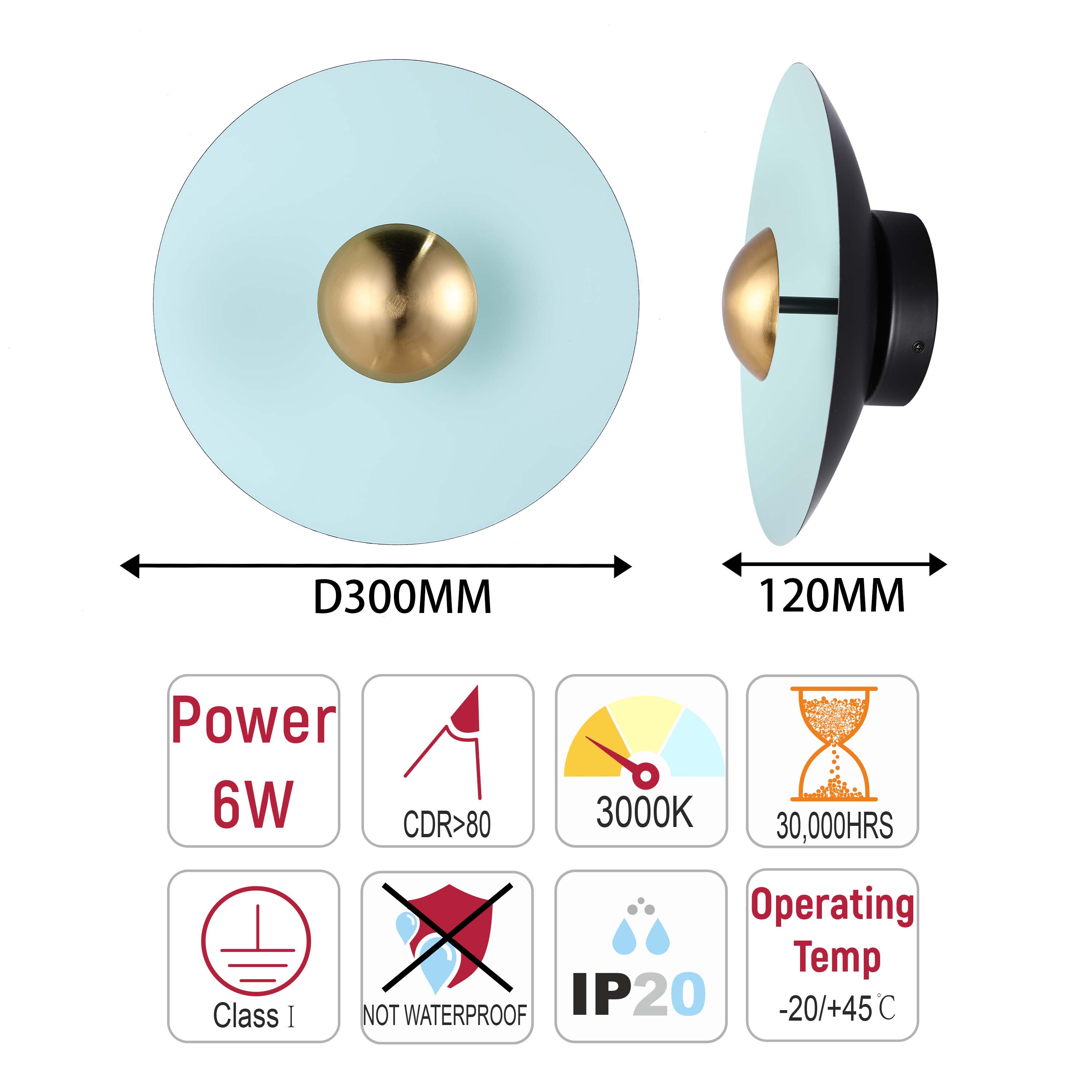 Modern Circular LED Wall Sconce with Gold Accent (White, Pink, Blue), 6W 3000K