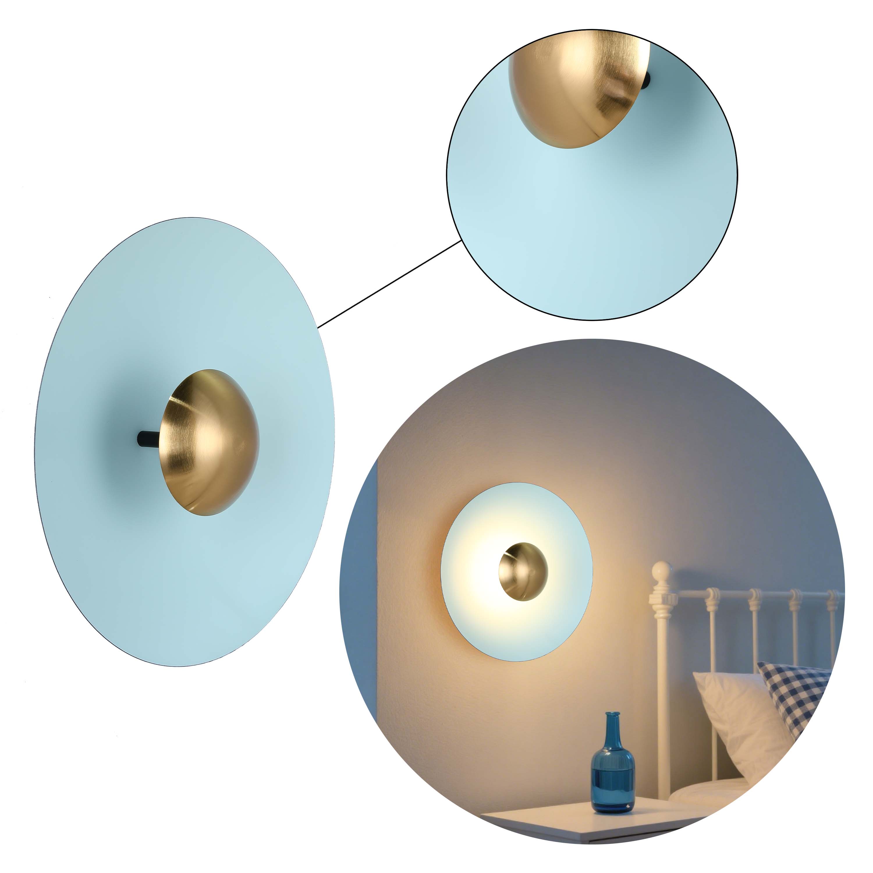 Modern Circular LED Wall Sconce with Gold Accent (White, Pink, Blue), 6W 3000K