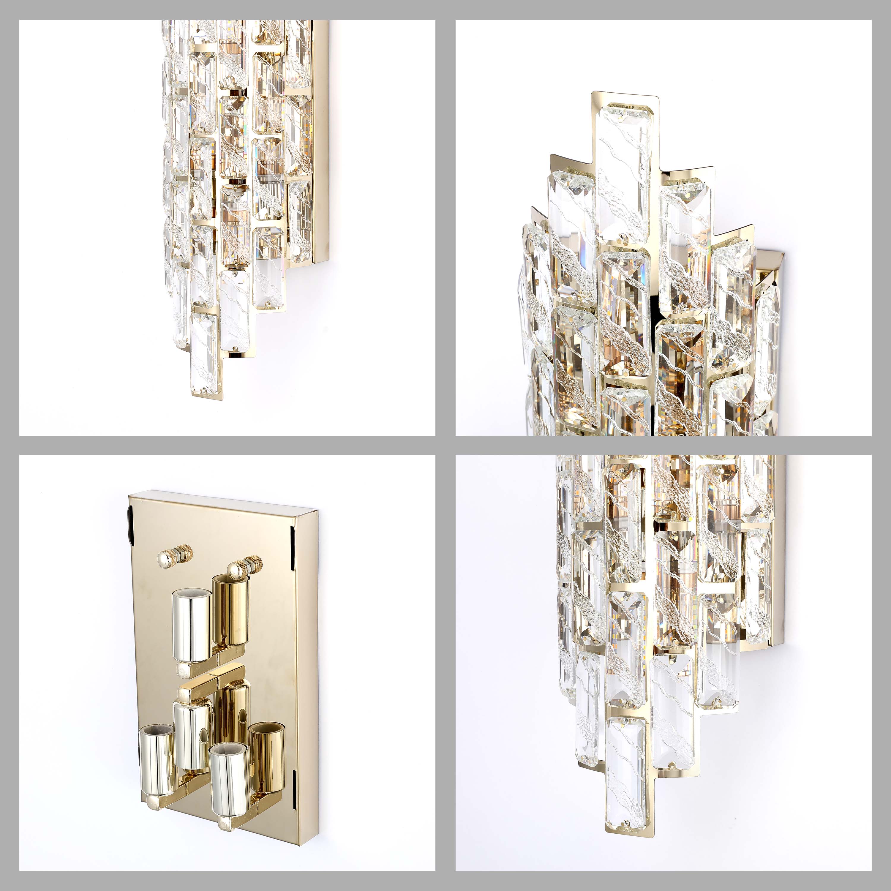 Premium Gold Tiered Crystal Wall Sconce, E14 Dimmable