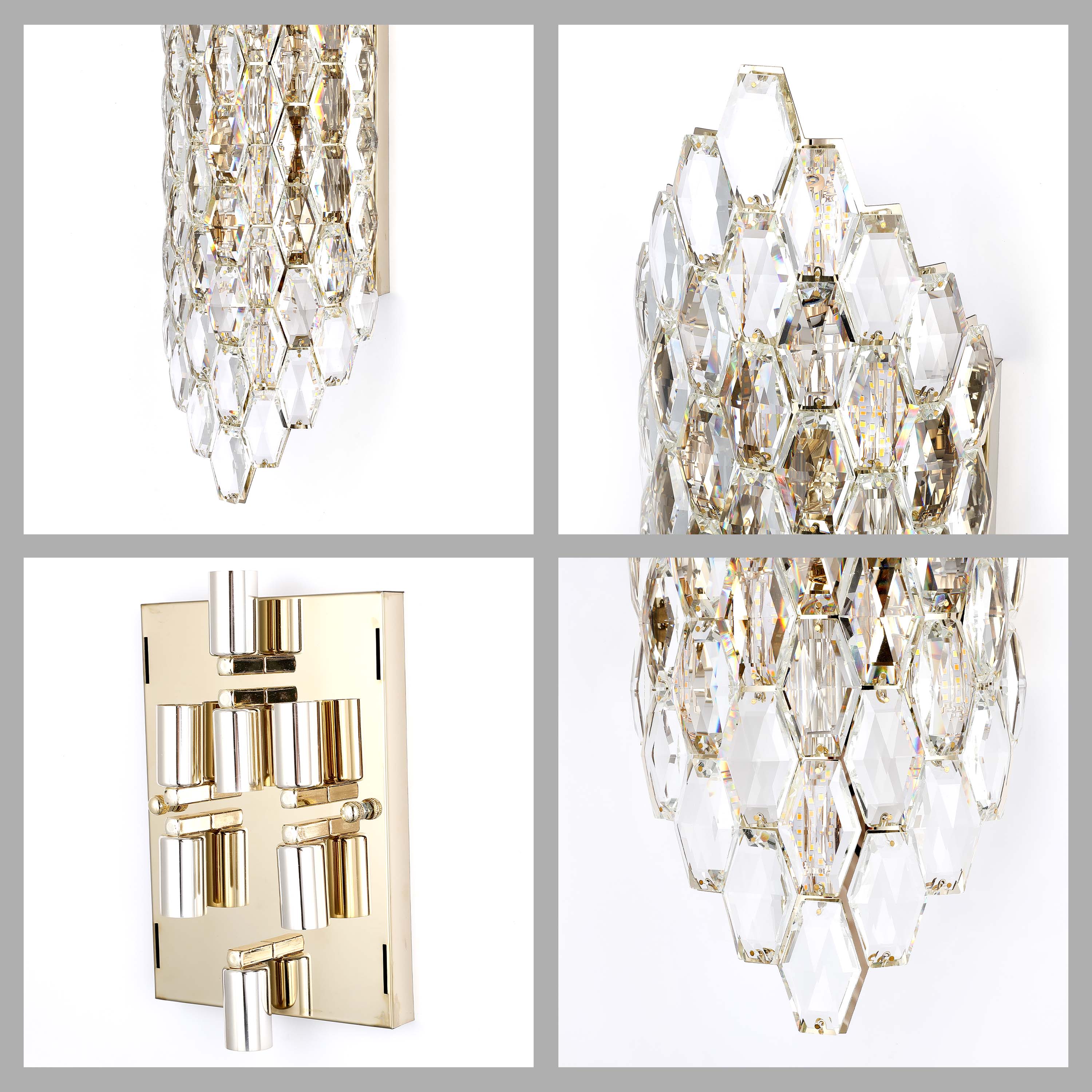 Premium Gold Shield Crystal Wall Sconce, E14 Dimmable