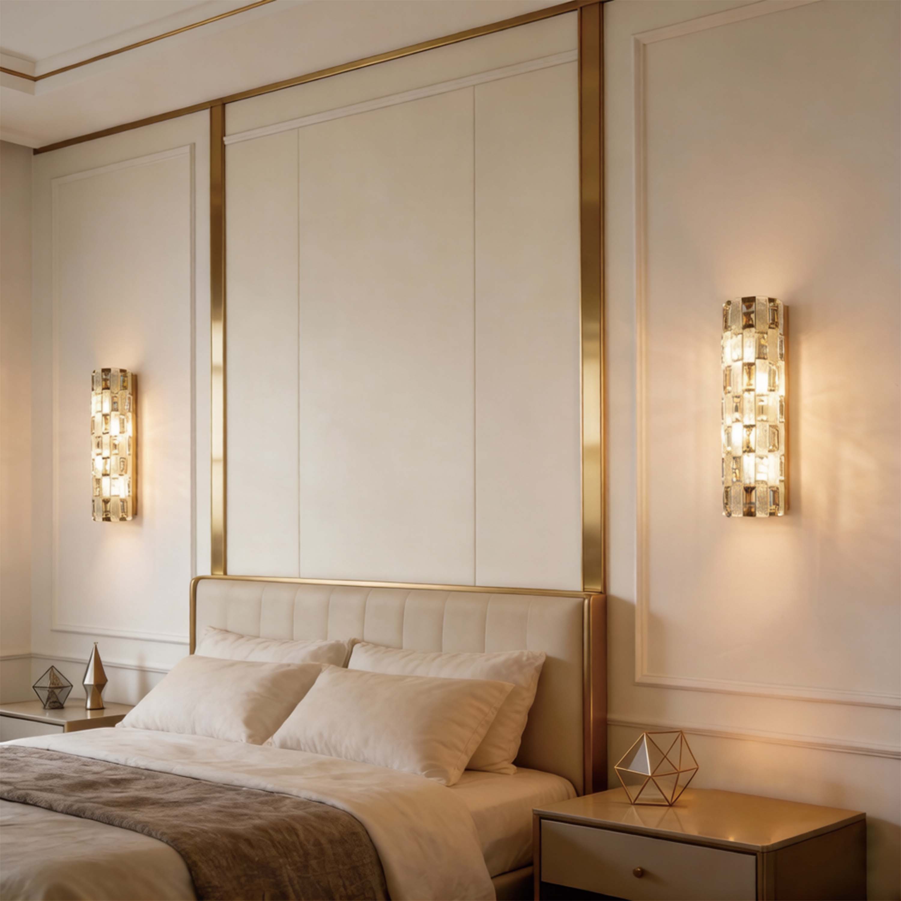 Premium Gold Textured Crystal Wall Sconce, E14 Dimmable