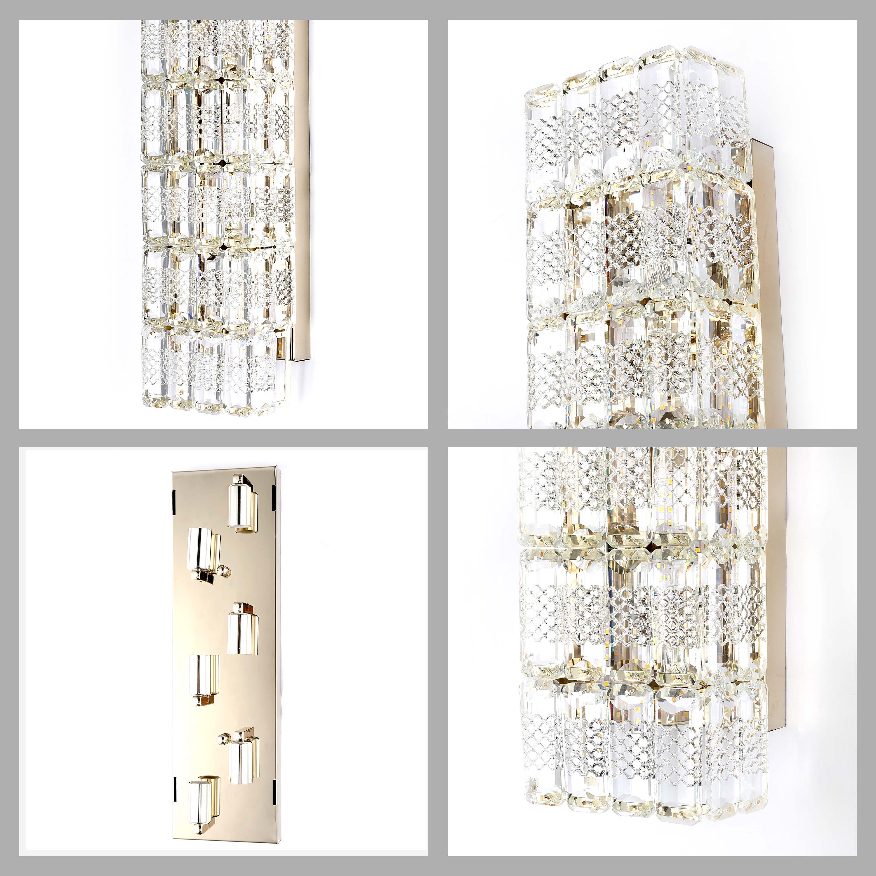 Premium Gold Textured Crystal Wall Sconce, E14 Dimmable