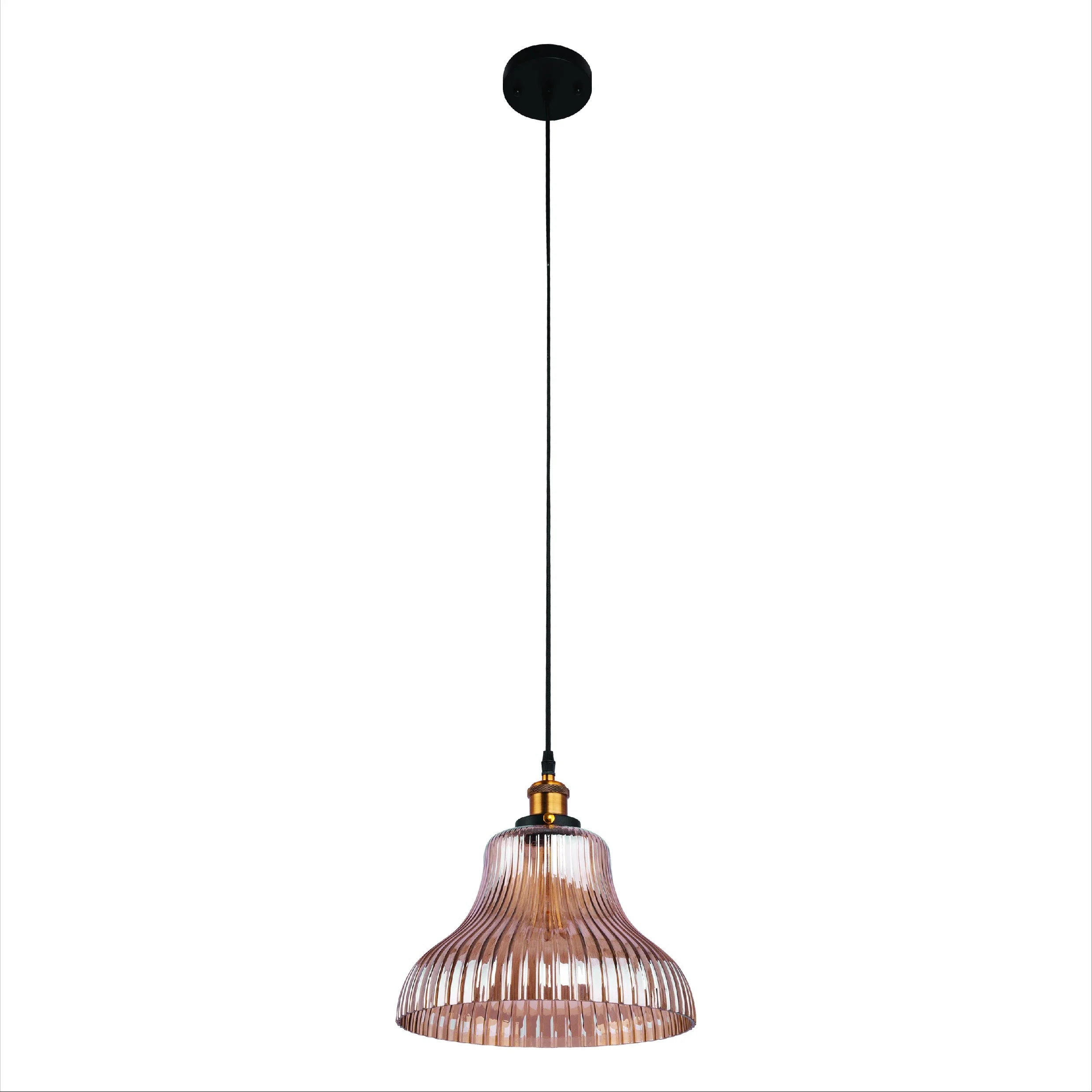 Amber Glass Cone Funnel Reeded Fluted Striped Pendant Ceiling Light E27