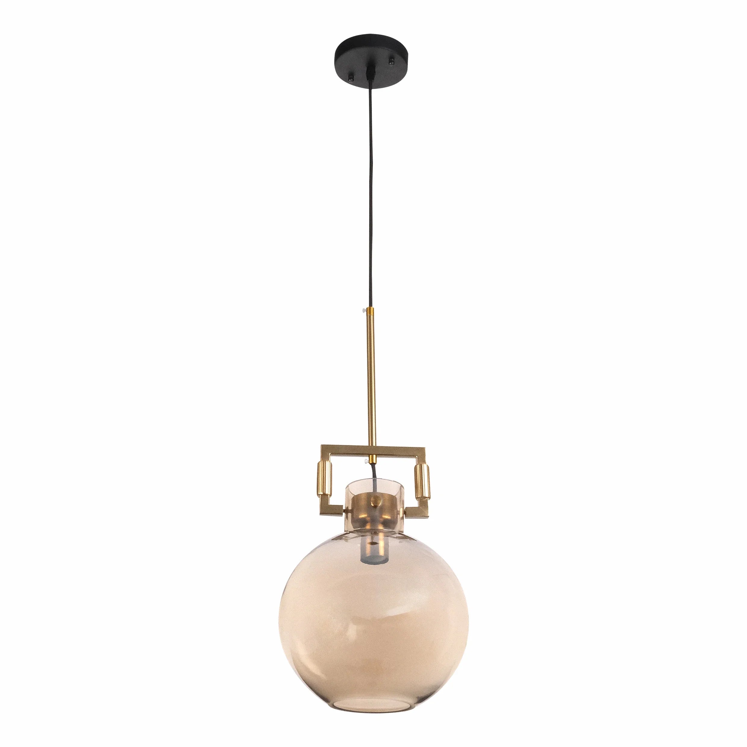 Amber Globe Funnel Dome Glass Gold Metal Body Ceiling Pendant Light