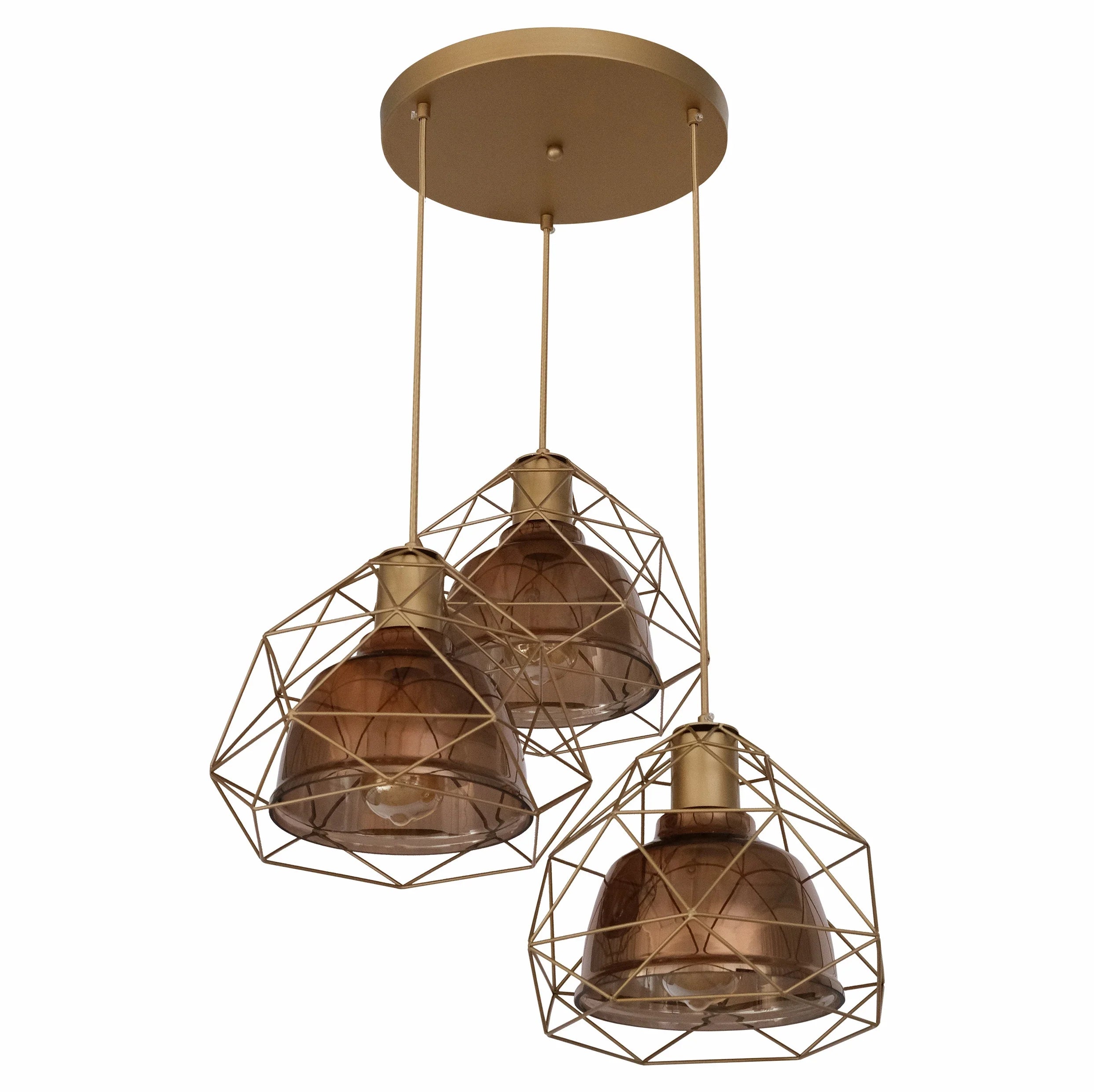 Smoky or Copper Glass Dome Black or Gold Metal Cage Pendant Ceiling Light E27