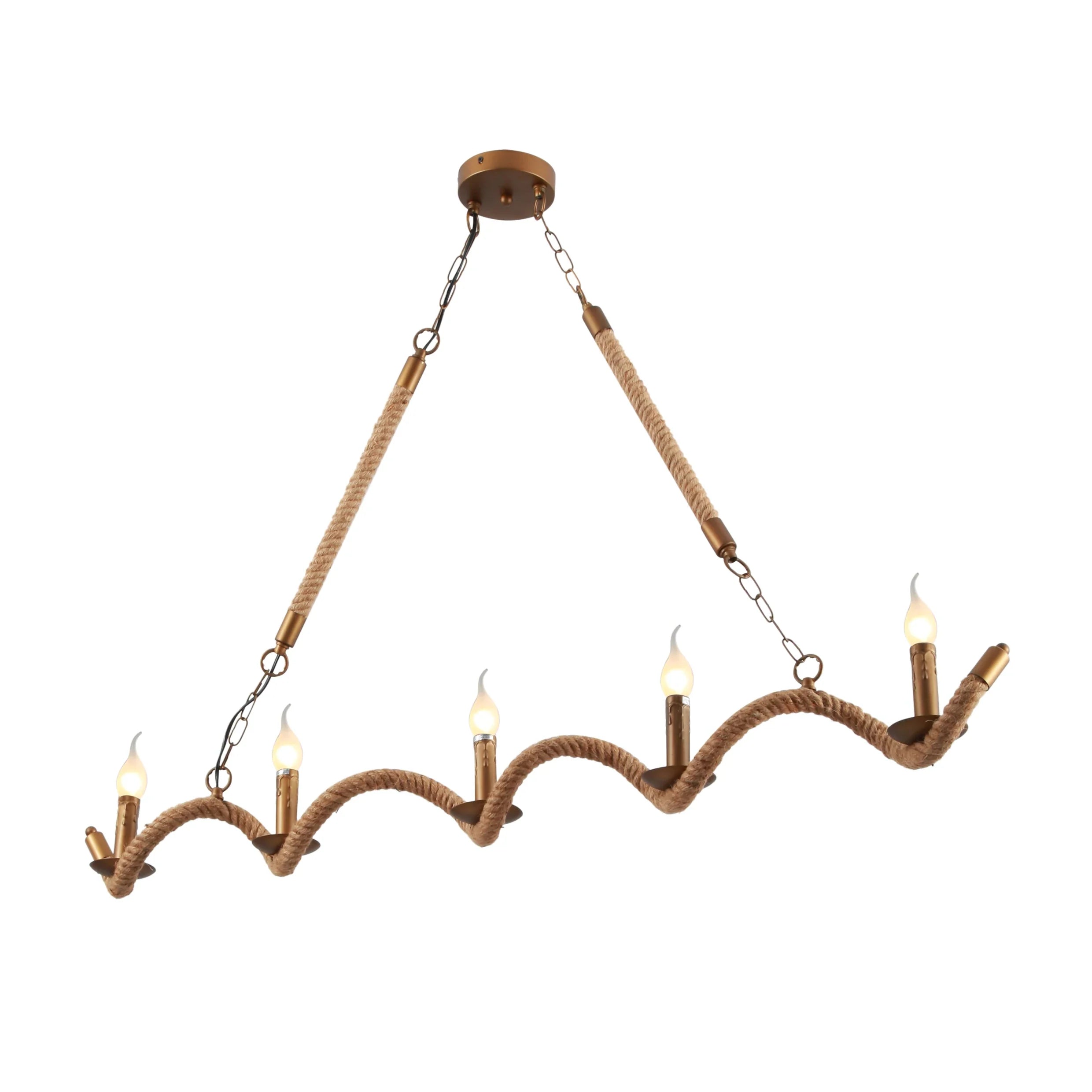 Hemp Rope Spiral Island Ceiling Chandelier Light 5xE14