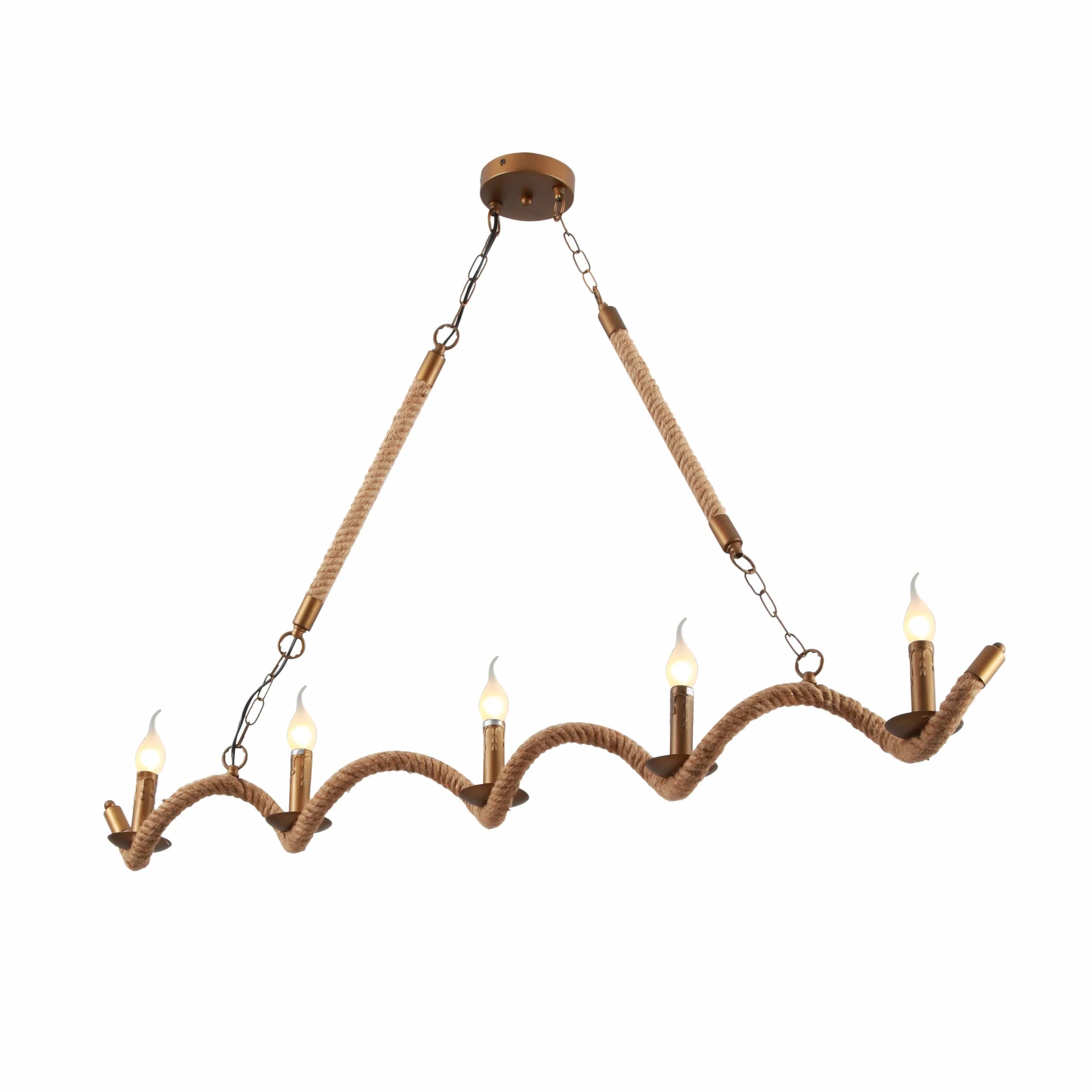 Hemp Rope Spiral Island Ceiling Chandelier Light 5xE14
