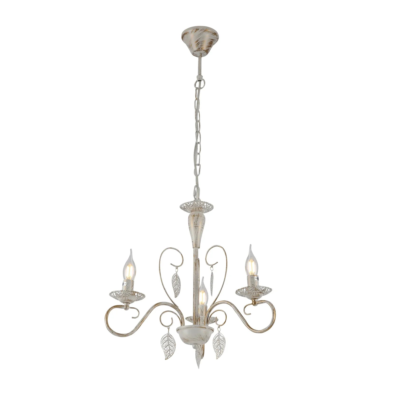 Candle French Mediterranean Leaf Traditional Vintage Gold Patinated White Ceiling Light E14