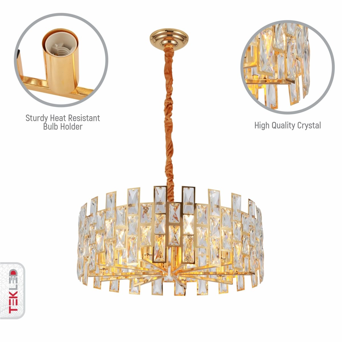 Close up shots of Coffin Stone Gold Metal Castle Crystal Island Chandelier Ceiling Light with 8xE14 Fitting | TEKLED 158-19424