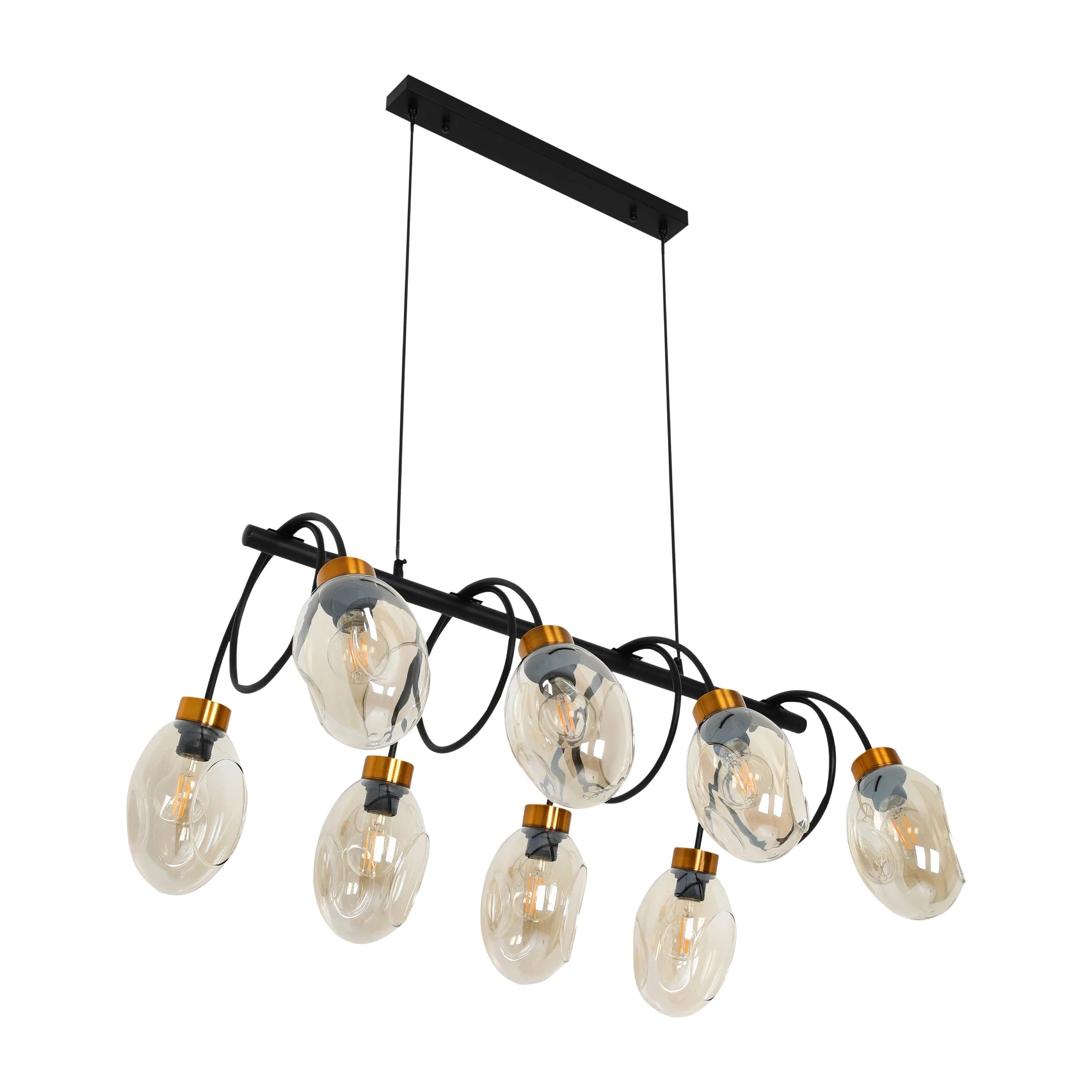 Amber Glass Black Metal Island Chandelier Ceiling Light 8xE27