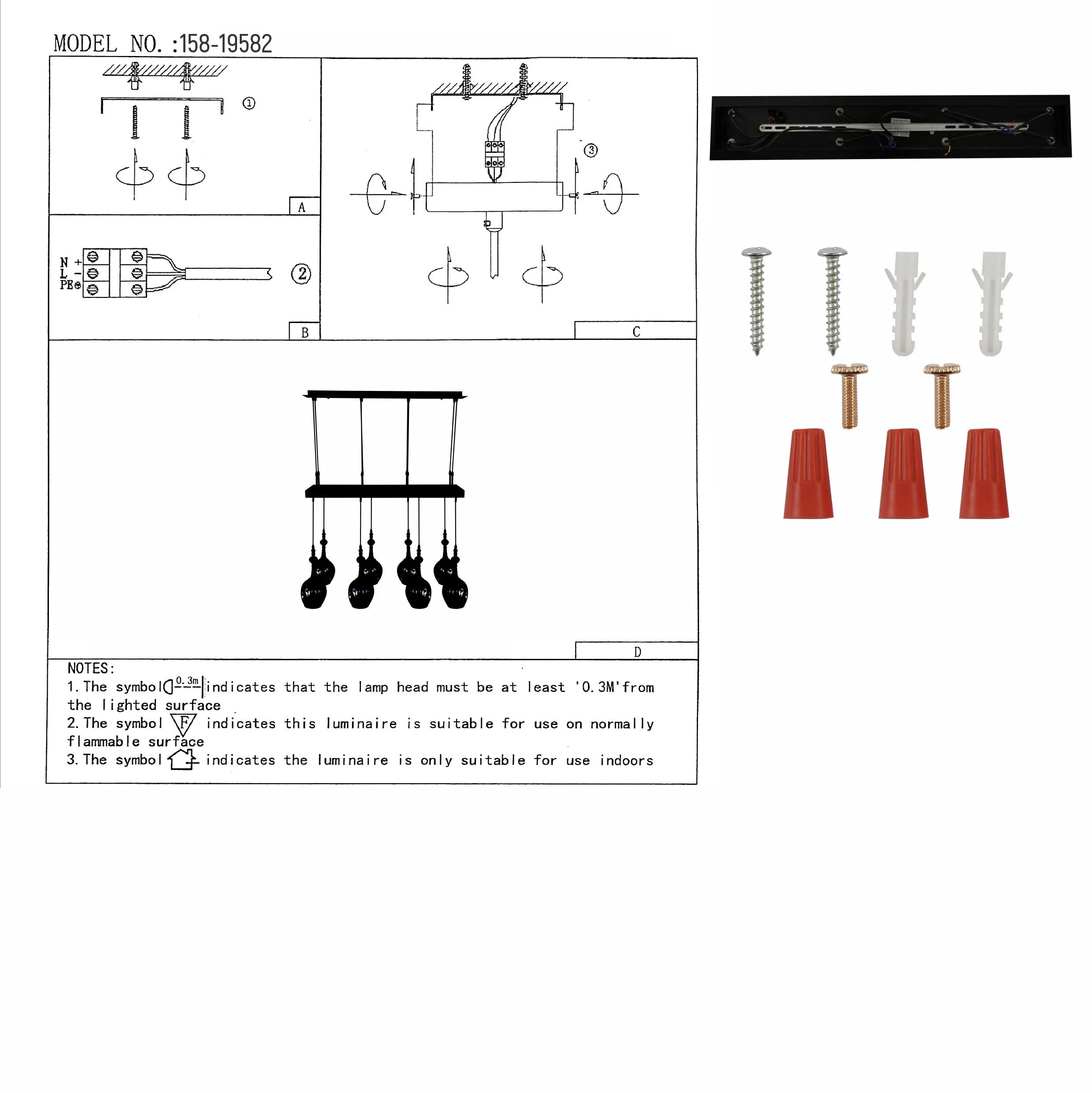 Amber Cone Glass Black Metal Island Ceiling Chandelier Light 8xE27