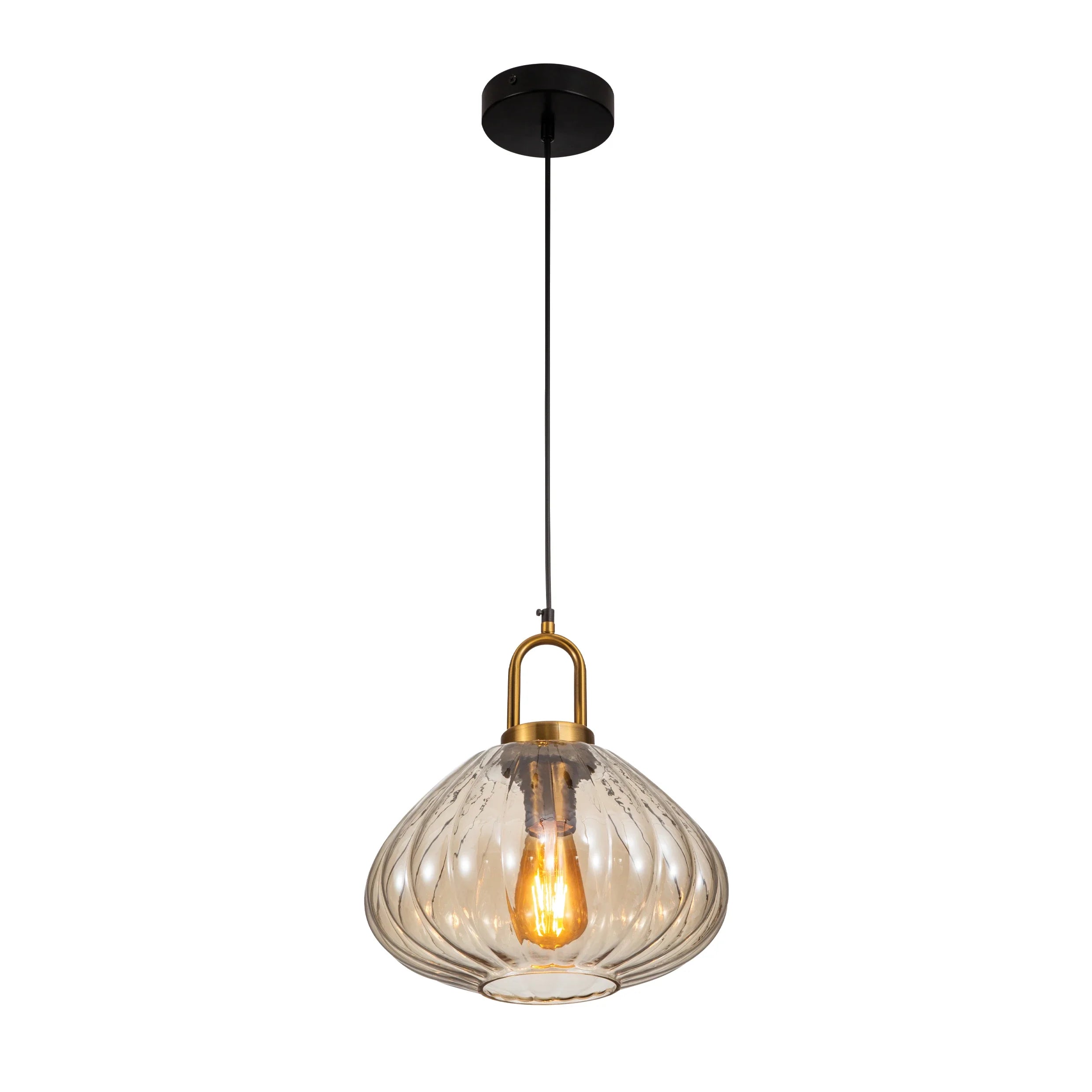 Golden Bronze Metal Amber Glass Globe Pendant Ceiling Light E27