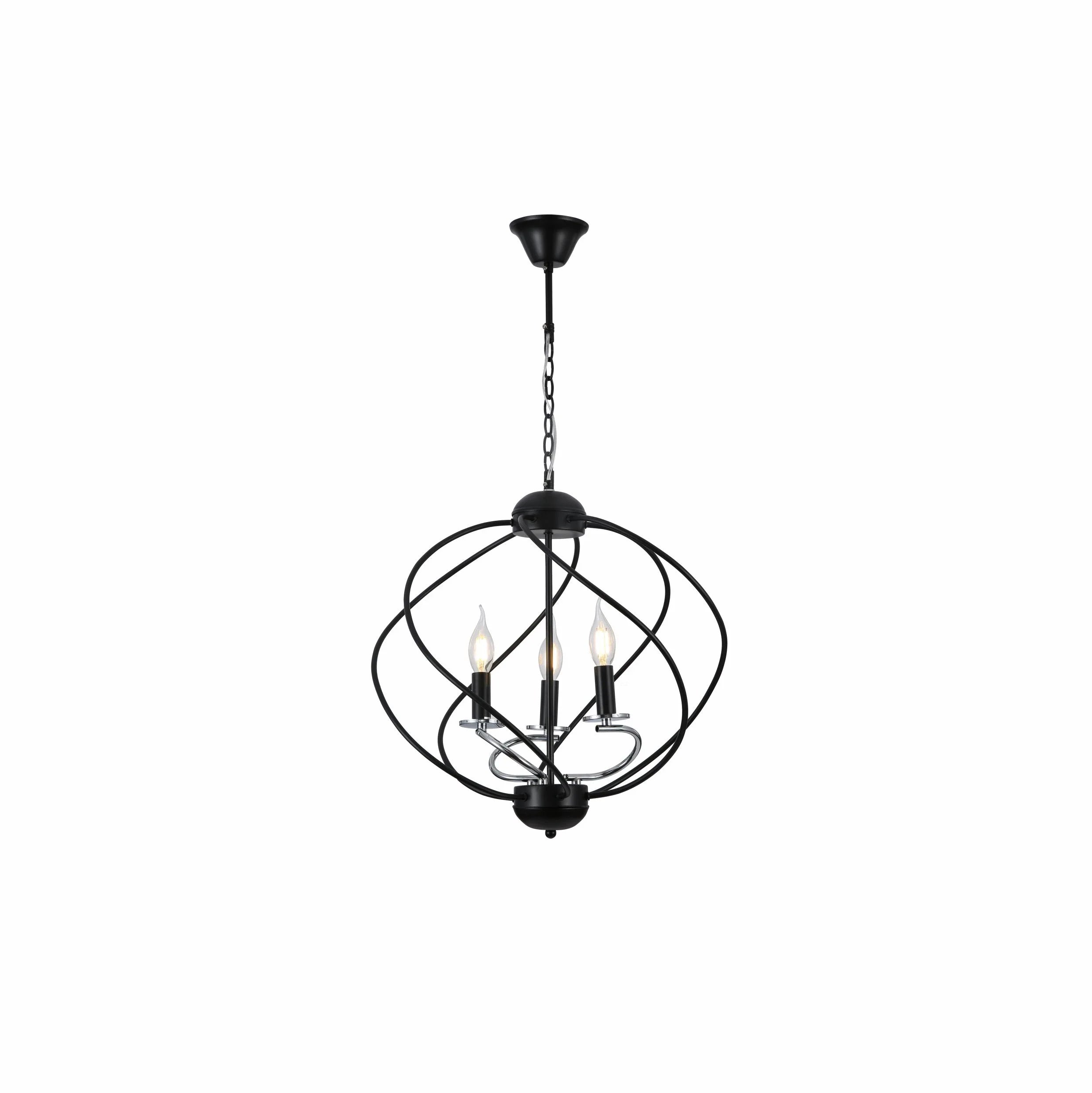 Black Spiral Metal Chrome Arm Chandelier Ceiling Light E14