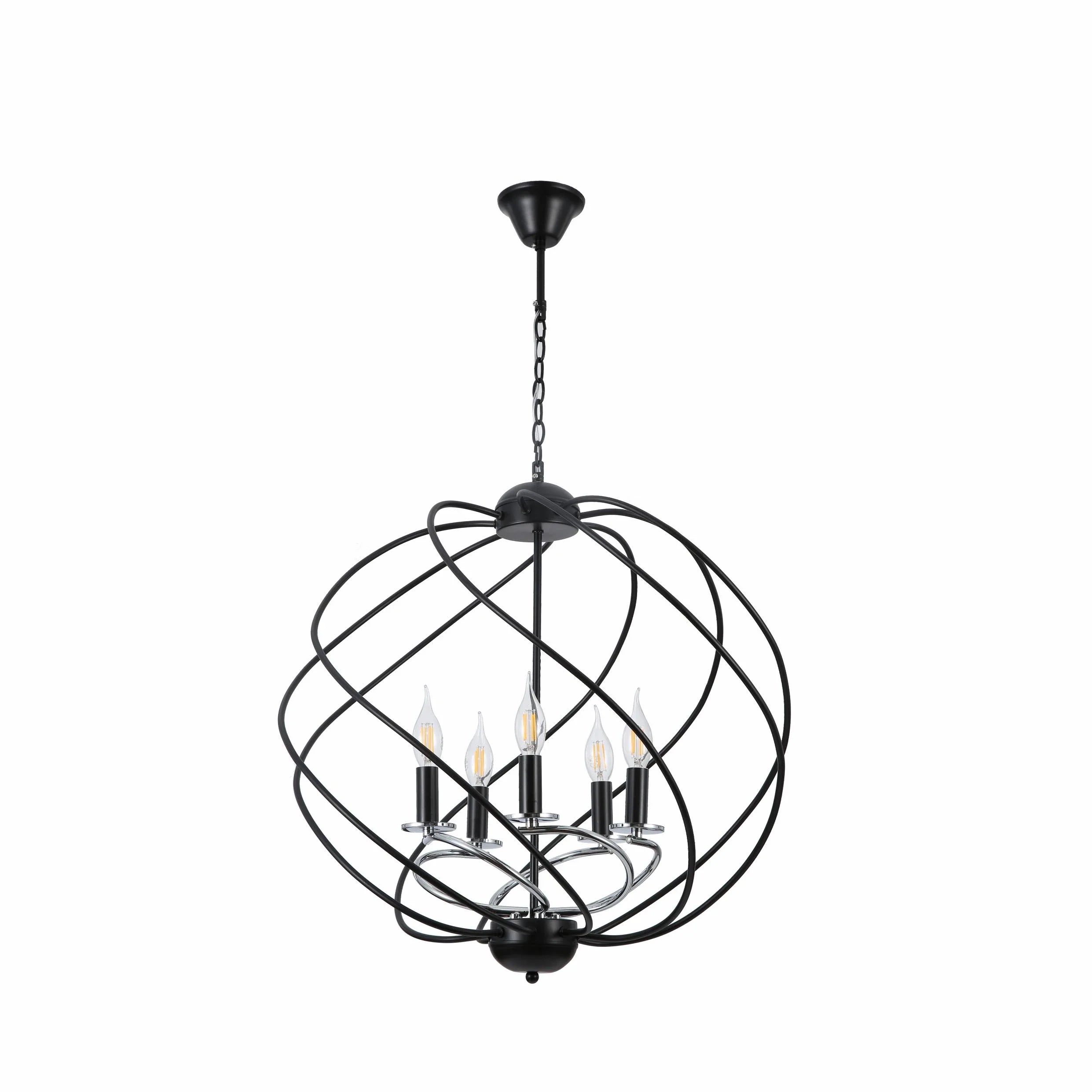 Black Spiral Metal Chrome Arm Chandelier Ceiling Light E14