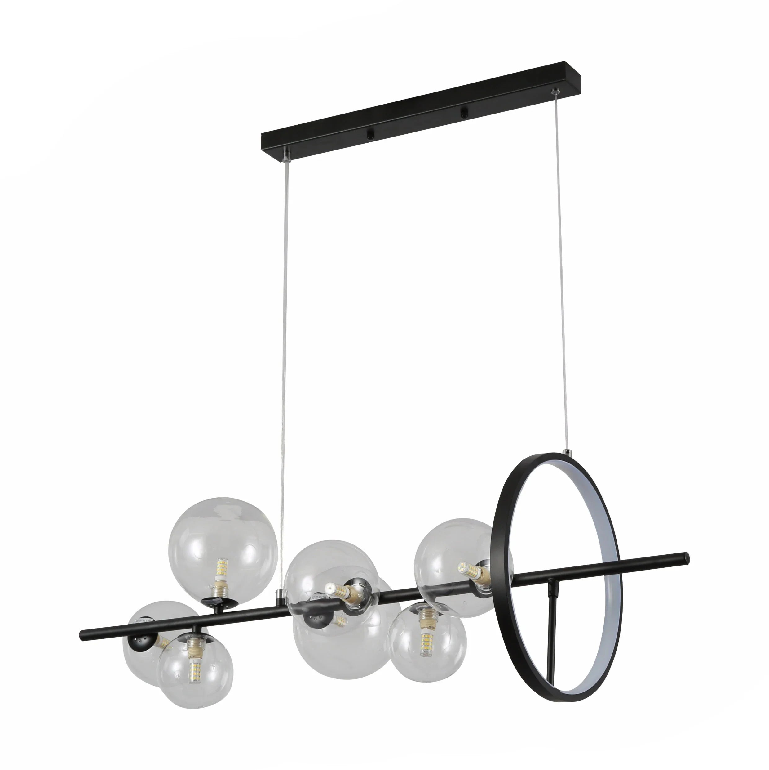 Expanse Ring Black Clear Globe Glasses Kitchen Island LED Chandelier Ceiling Light