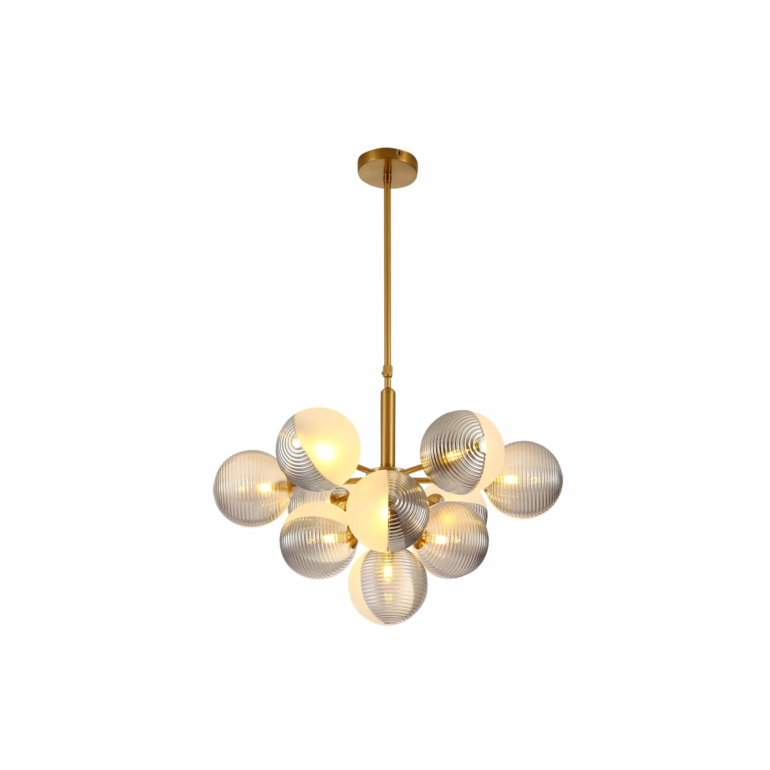 Chandelier Ceiling Light Pyramid Smoky Glass Gold Body 10xG9