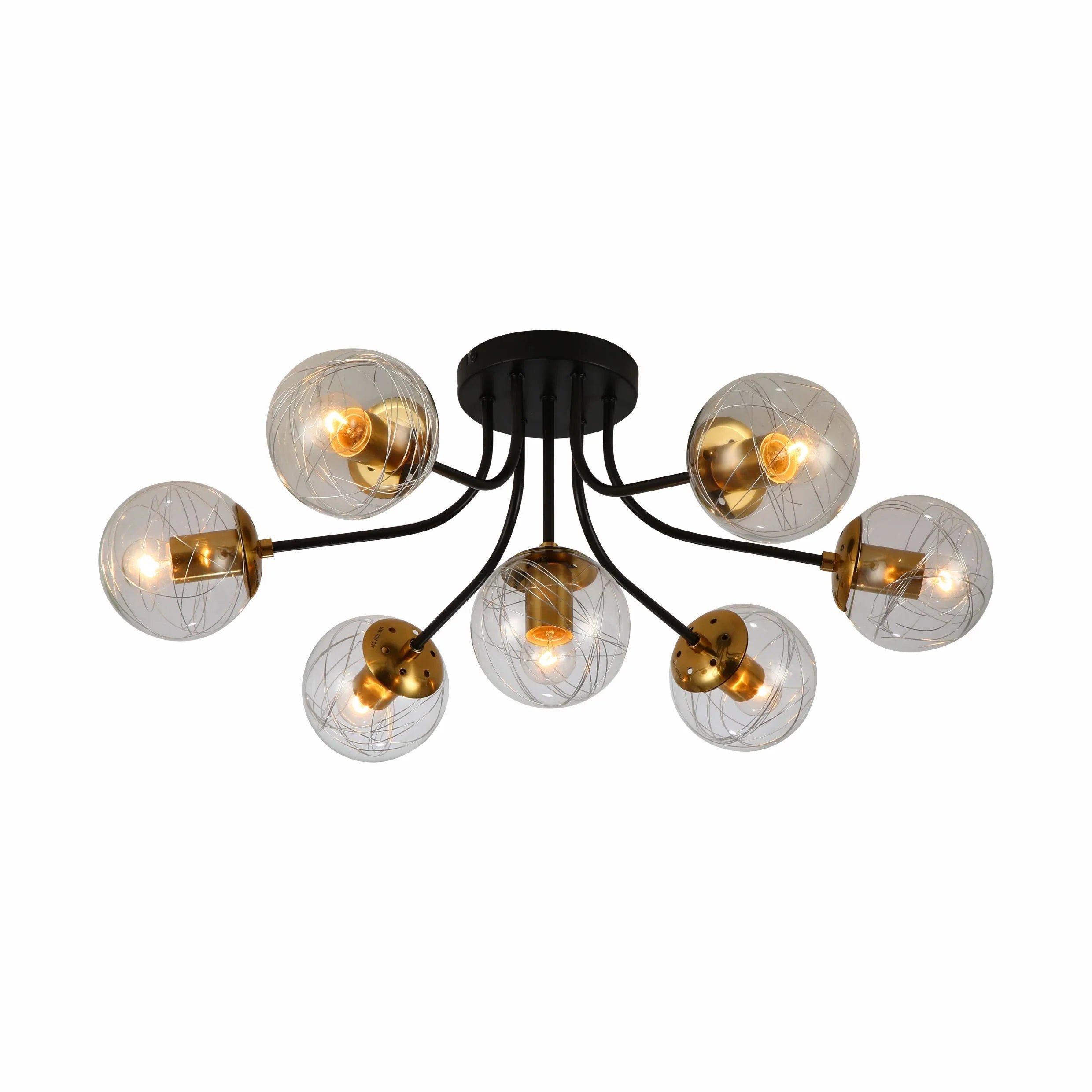 Clear Globe Glass Black Metal Semi Flush Ceiling Light E27