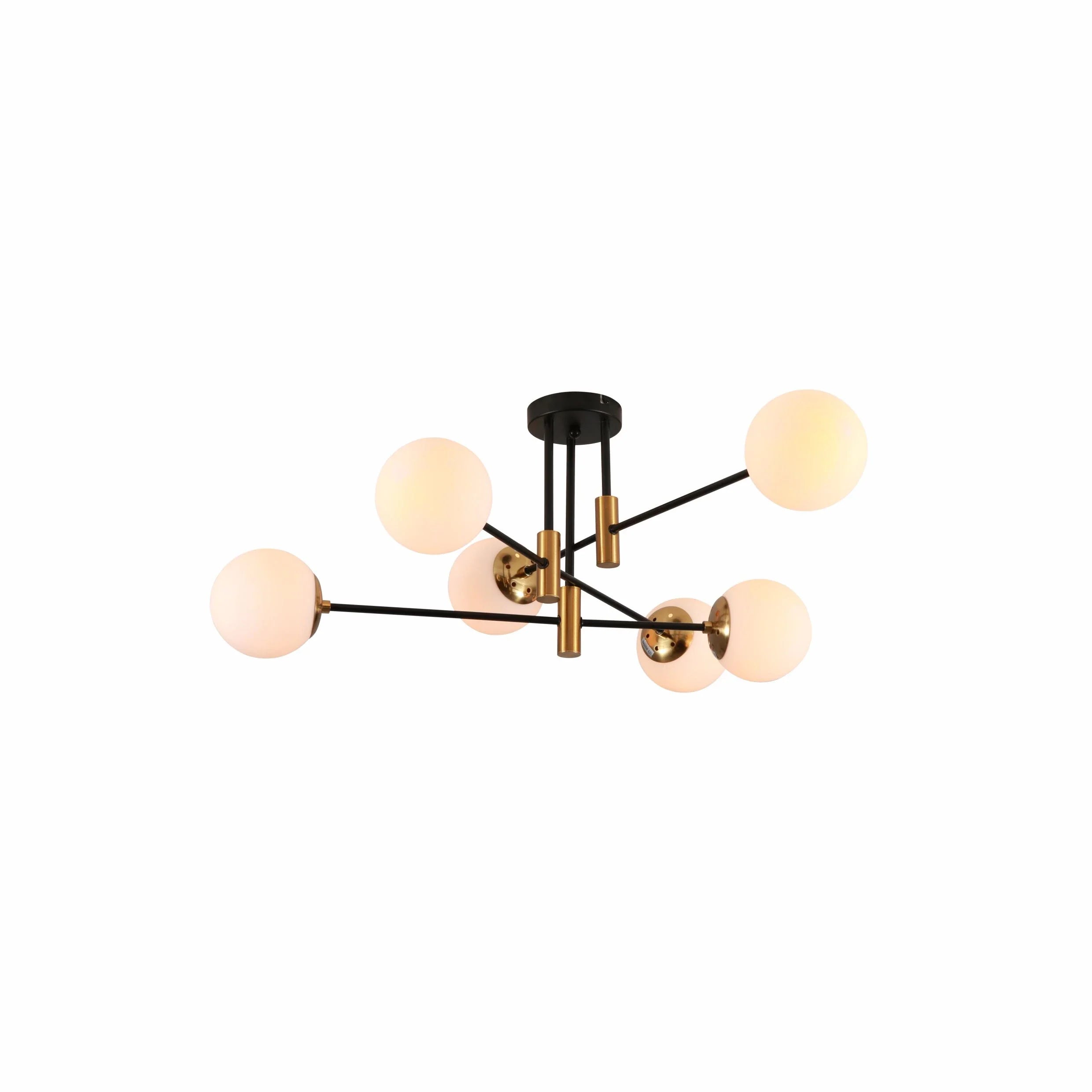 Opal Clear Amber Glass Globe Gold and Black Metal Semi Flush Ceiling Light E27