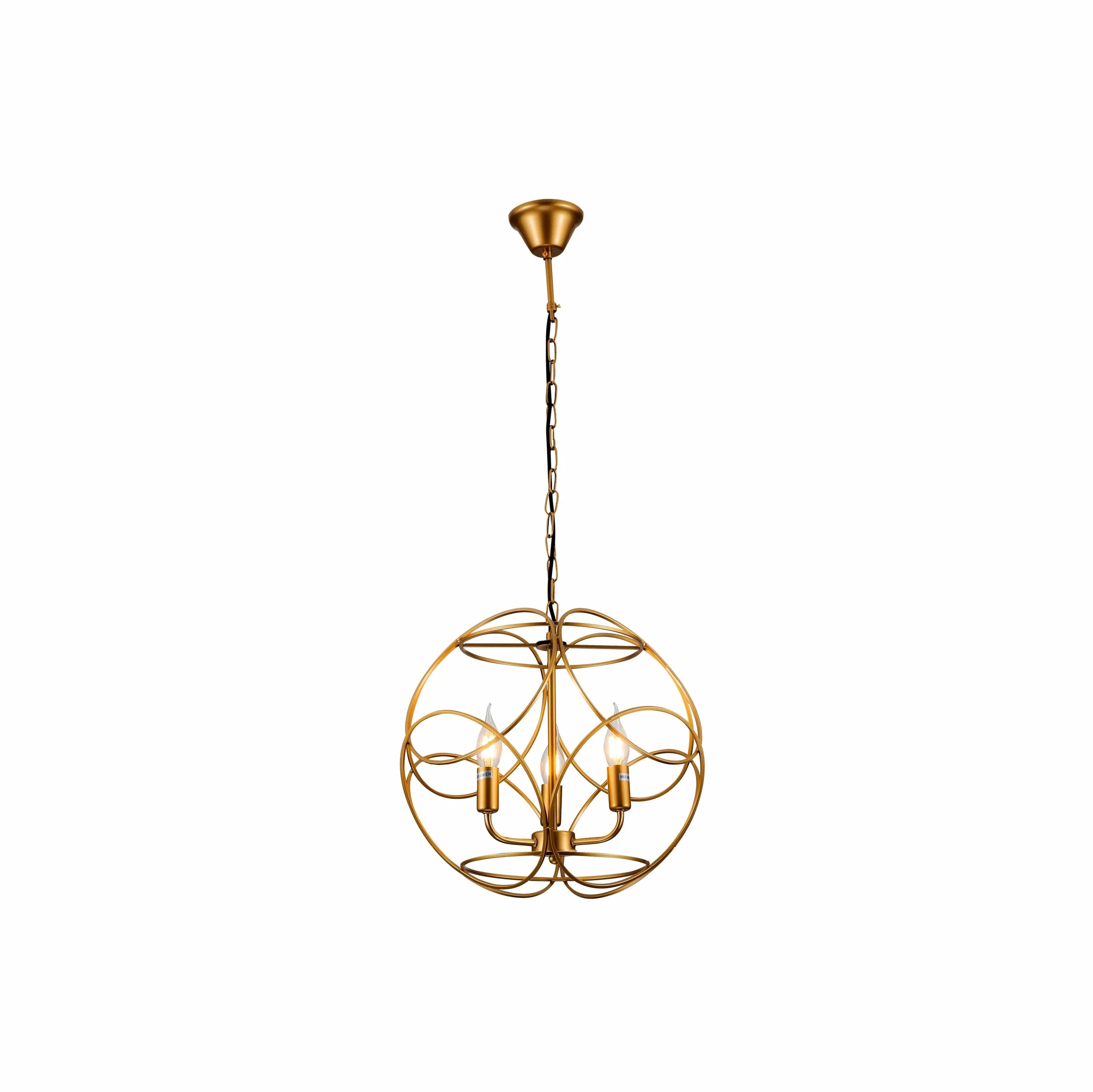Gold Aluminium Bronze or Black Globe Cage Pendant Chandelier Ceiling Light E14
