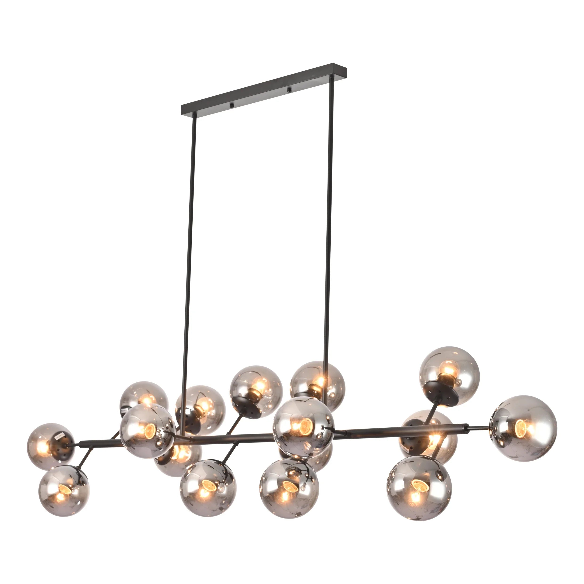 Modern Molecule Style Amber Smoky Opal Glass Globe Gold Black Metal Body Island Chandelier Ceiling Light