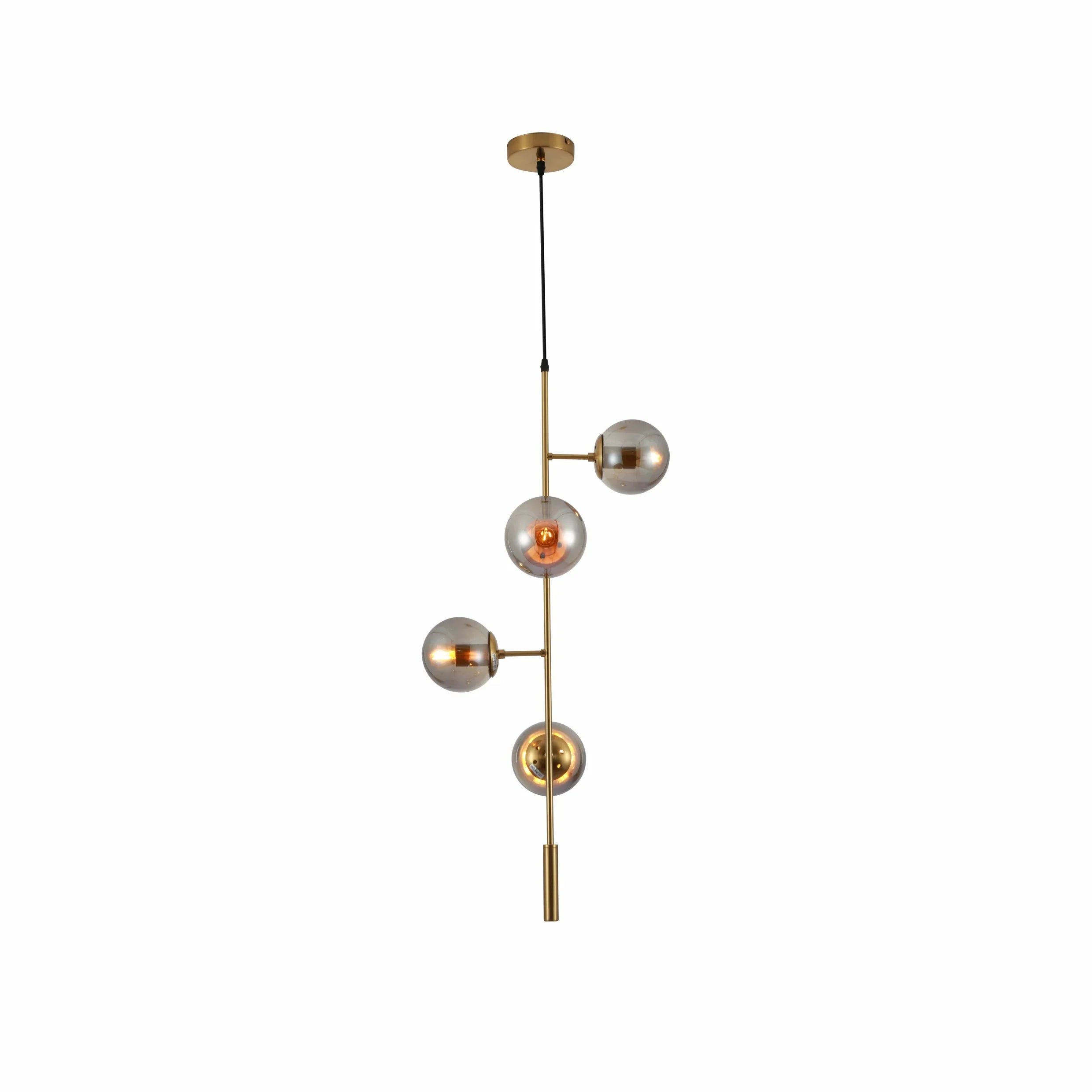 Smoky Globe Glass Gold Metal Body Upward Pendant Ceiling Light 4xE27