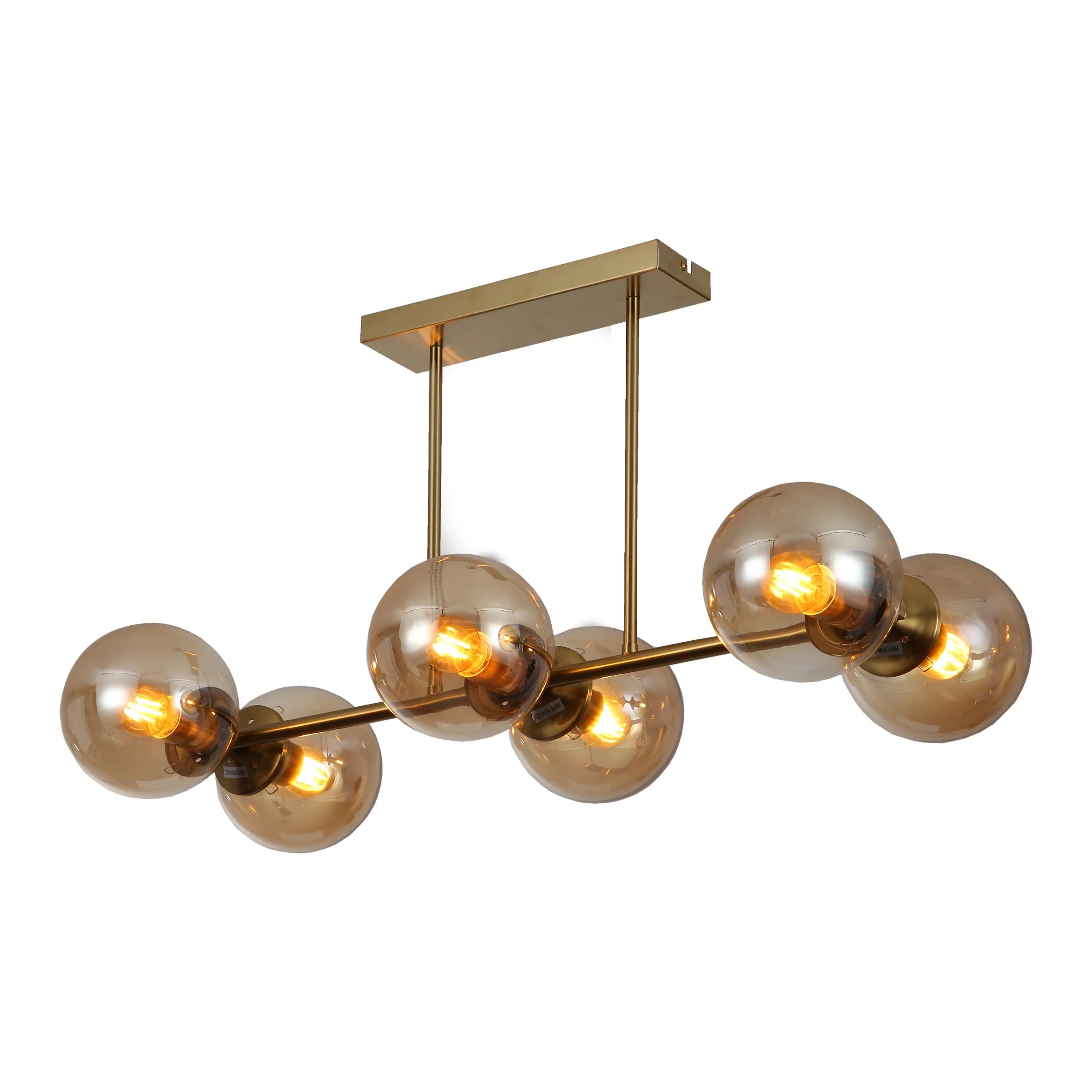 Amber Globe Glass Gold Metal Body Island Chandelier Ceiling Light E27