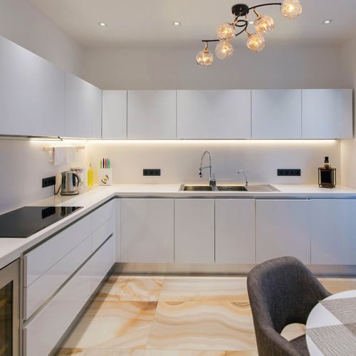 More interior usage of Amber Reeded Globe Glass Black Gold Metal Body Vintage Retro Semi Flush Ceiling Light with E27 Fittings | TEKLED 159-17734 kitchen