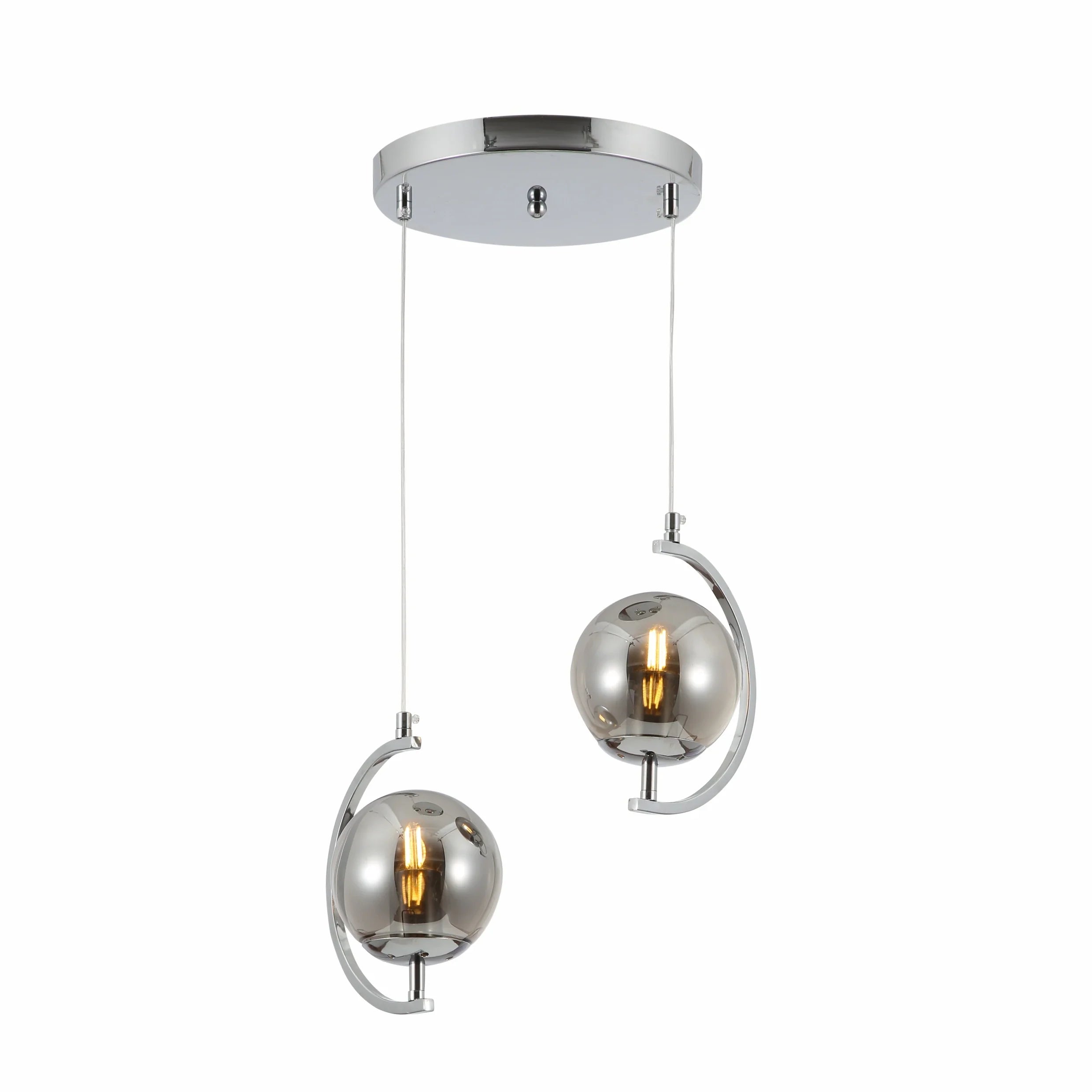 Amber or Smoky Glass Globe Crescent Gold or Chrome Metal Modern Ceiling Pendant Light
