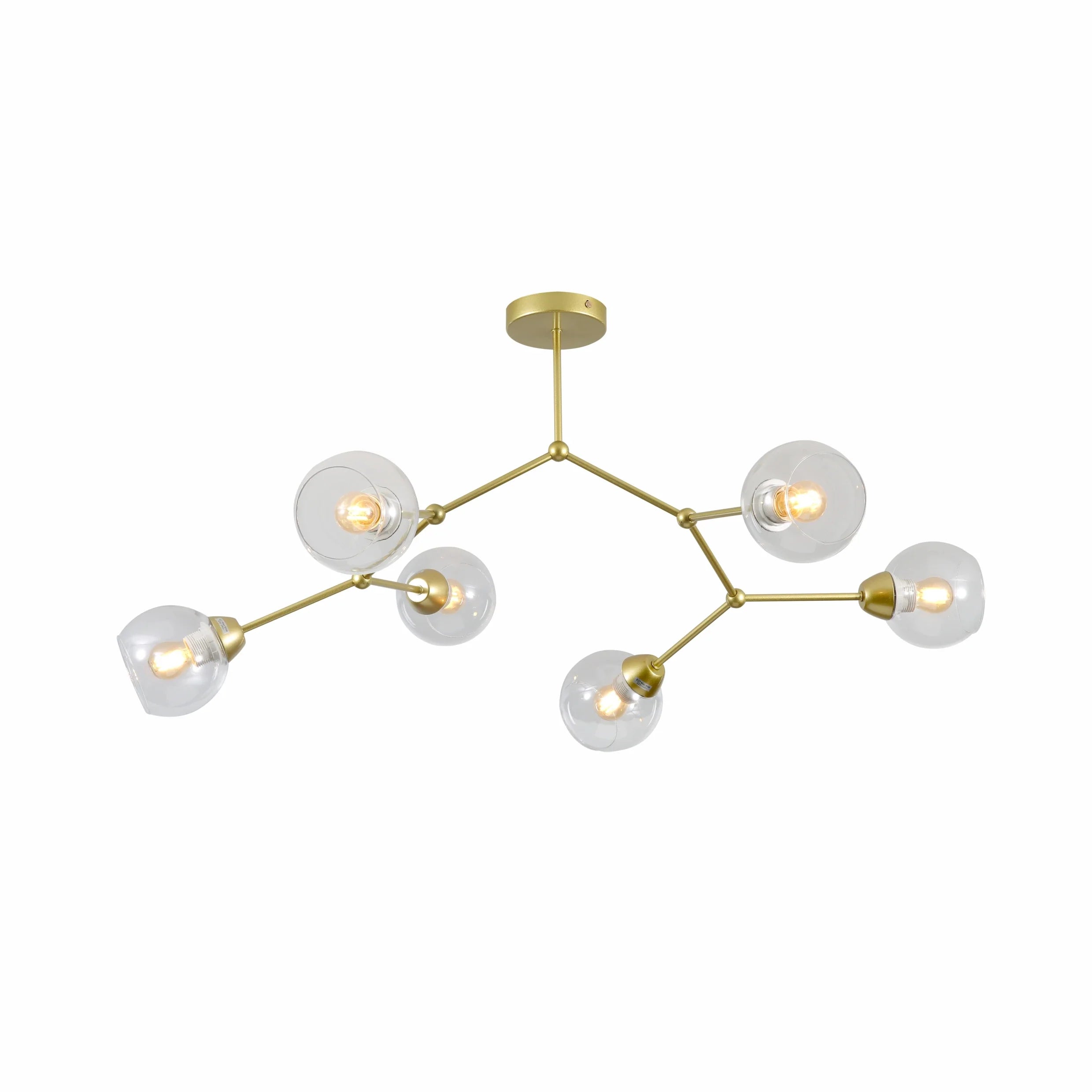 Clear Glass Gold Wishbone Branch Twig Semi Flush Modern Sputnik Ceiling Light E27